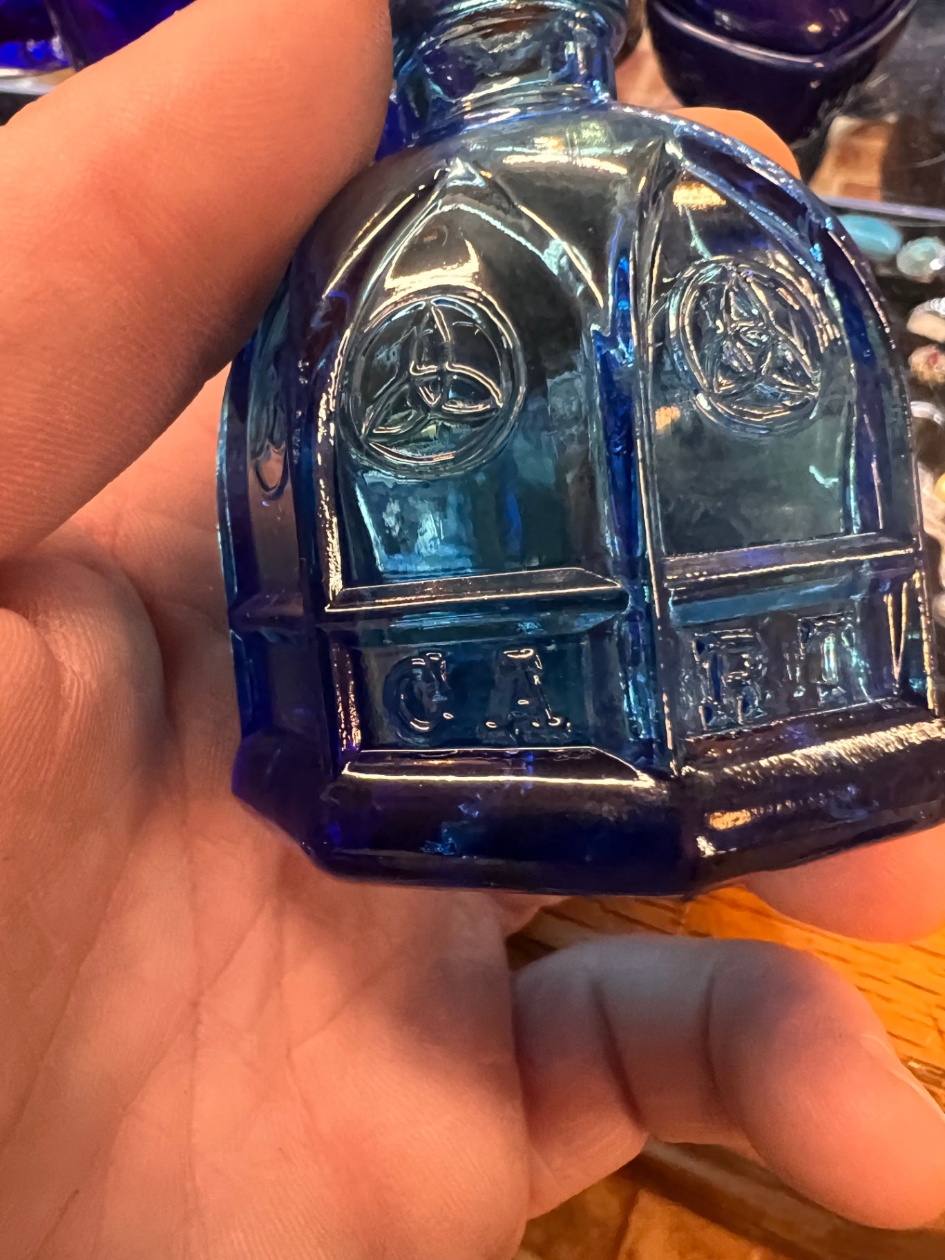 Wheaton Glass Cathedral Bottle – Teal Blue Gothic Architectural Decanter, Wheaton NJ