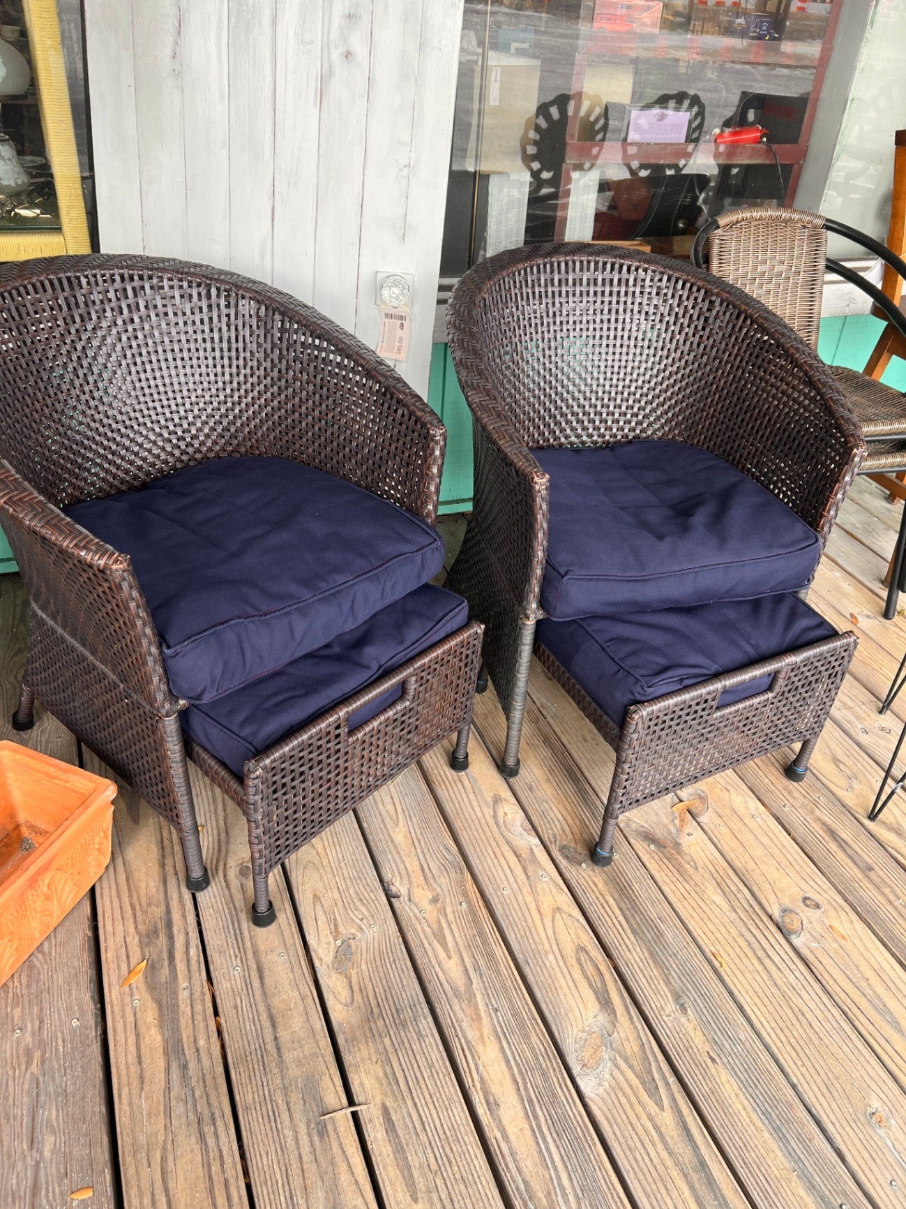 Pair Of Patio Chairs Wicker Look with Ottoman