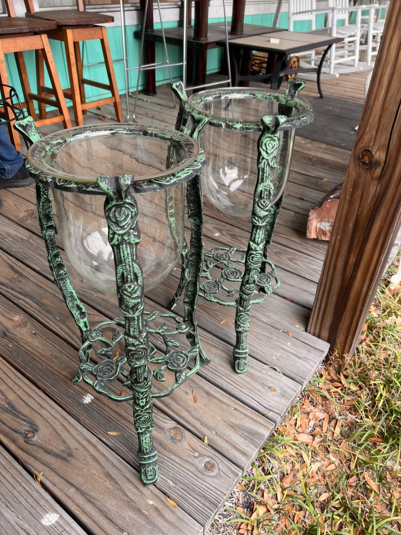 Cast iron Bubble Glass Hurricane Floor Stand Candle Holder