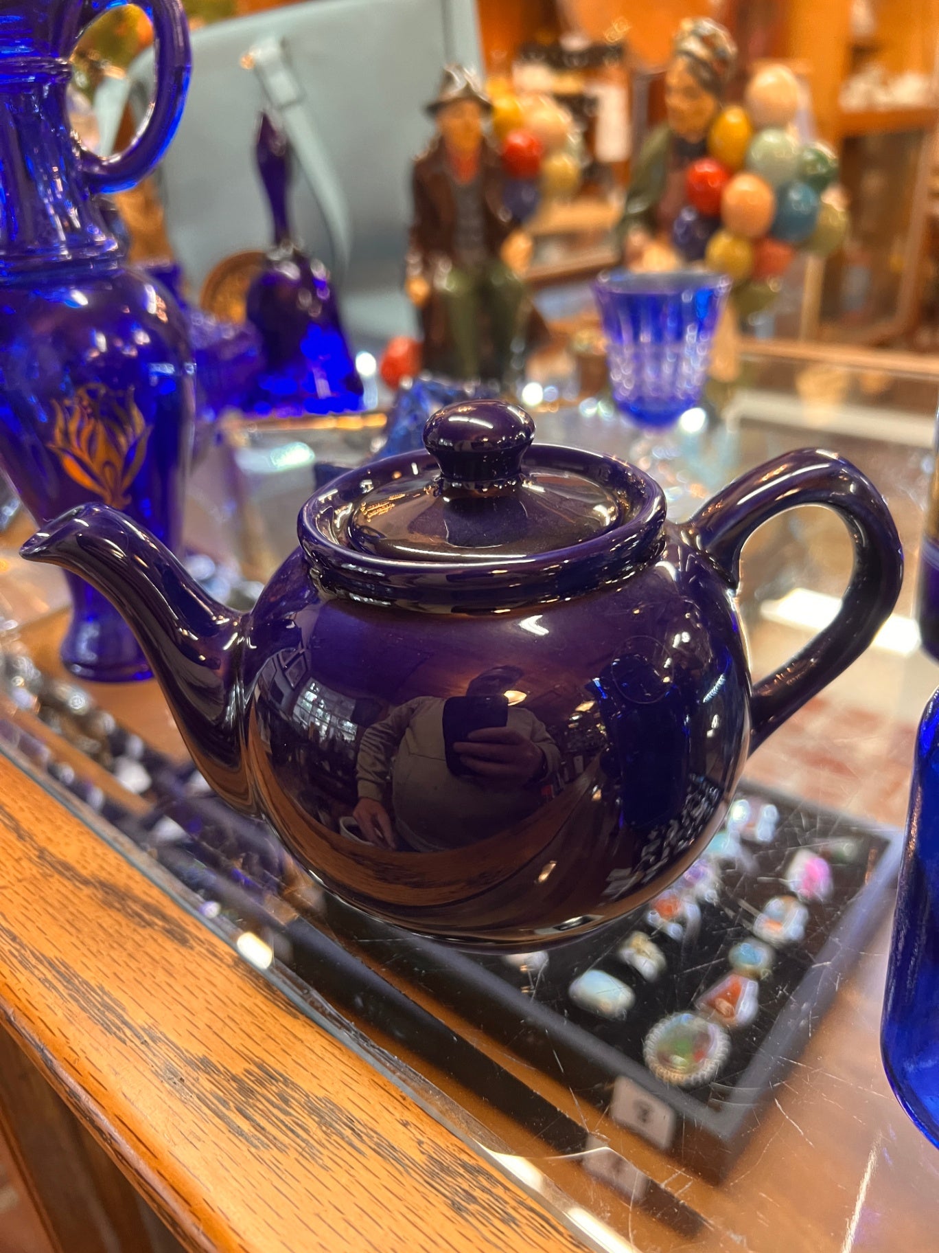Vintage Cobalt Blue Porcelain Teapot with Lid