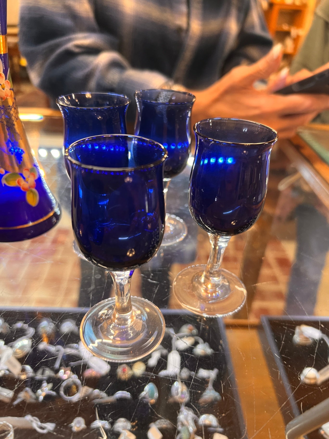 Set of Four Cobalt Blue Wine Glasses with Clear Stems – Modern Classic Glassware