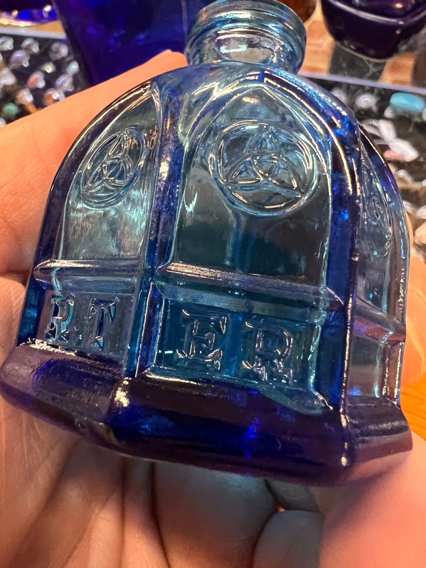 Wheaton Glass Cathedral Bottle – Teal Blue Gothic Architectural Decanter, Wheaton NJ