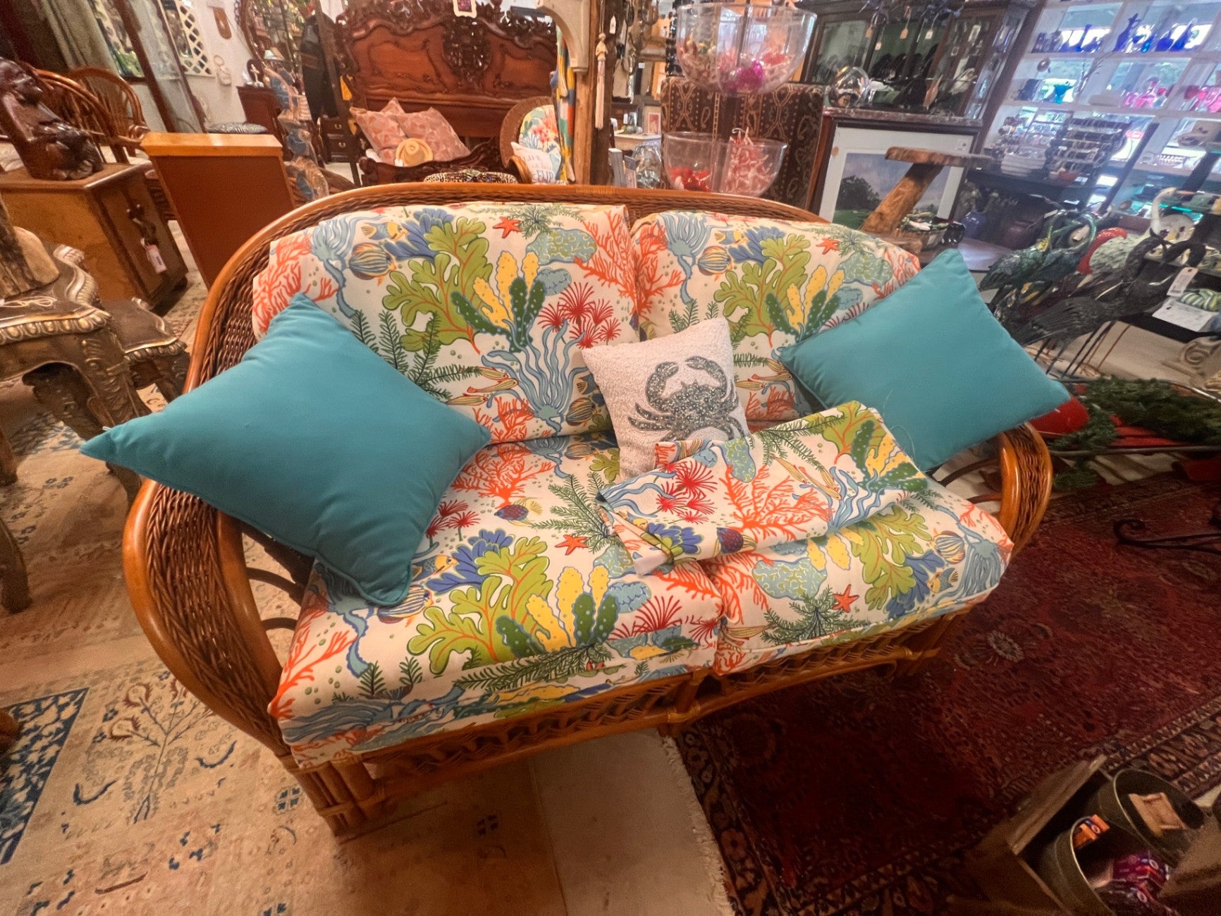 Mid-century bentwood and rattan love seat