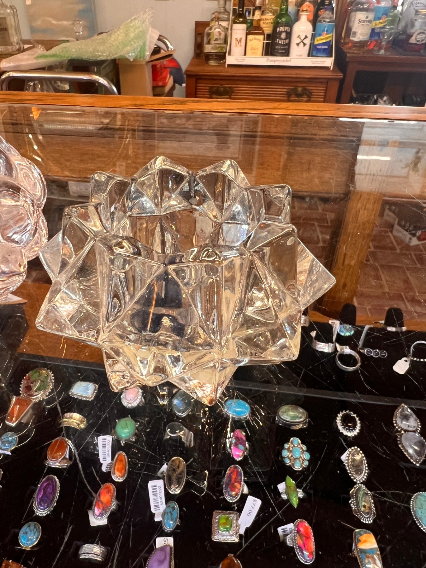 Avon Diamond Star pattern clear glass votive