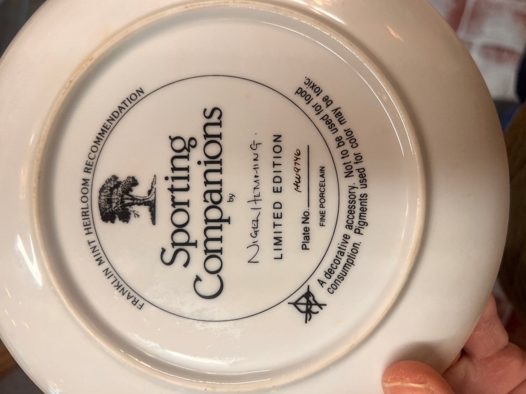 Nigel Hemming Sporting Companions limited edition fine porcelain plate featuring black Labrador Retrievers.