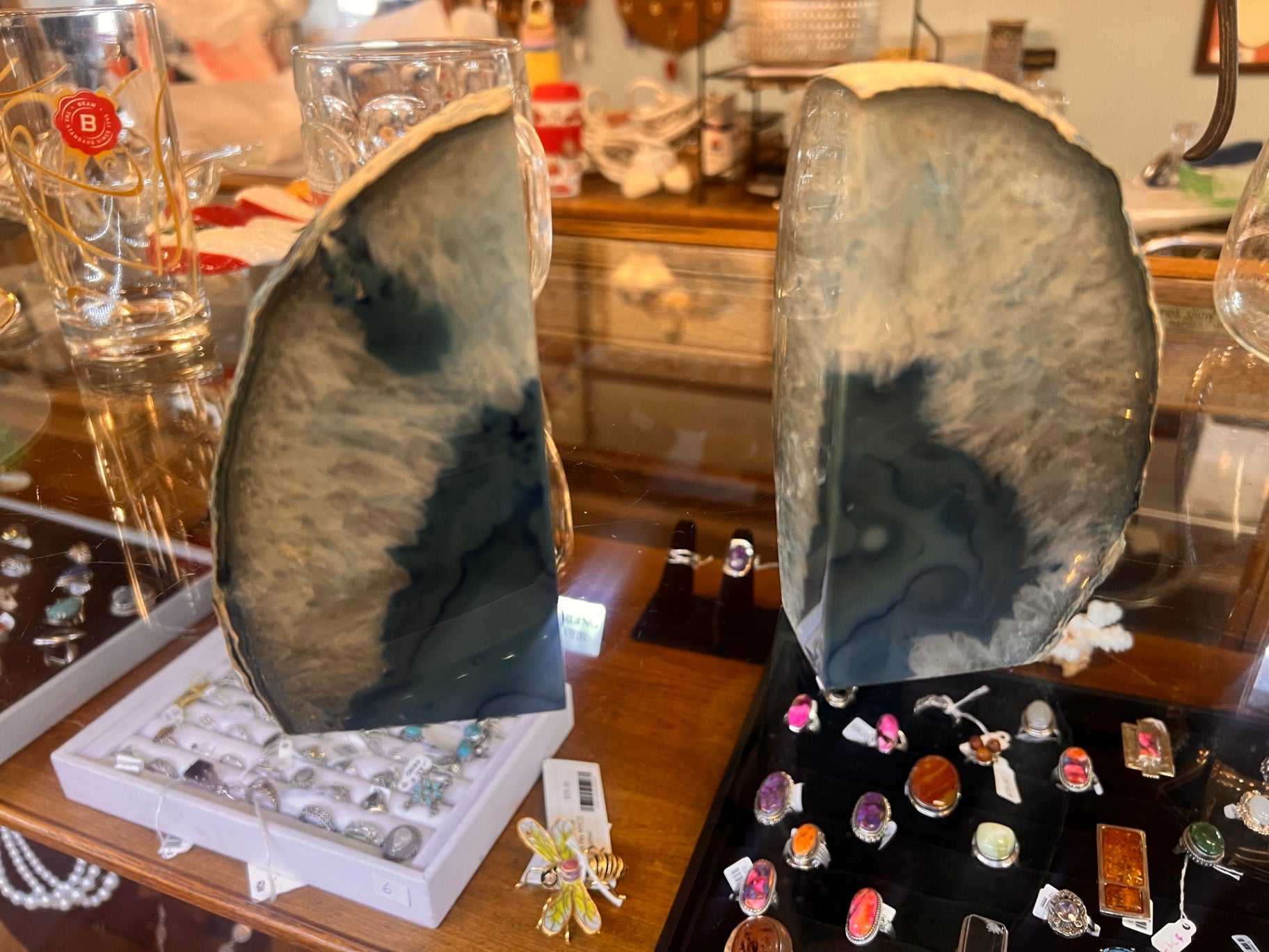 Natural agate geode bookends