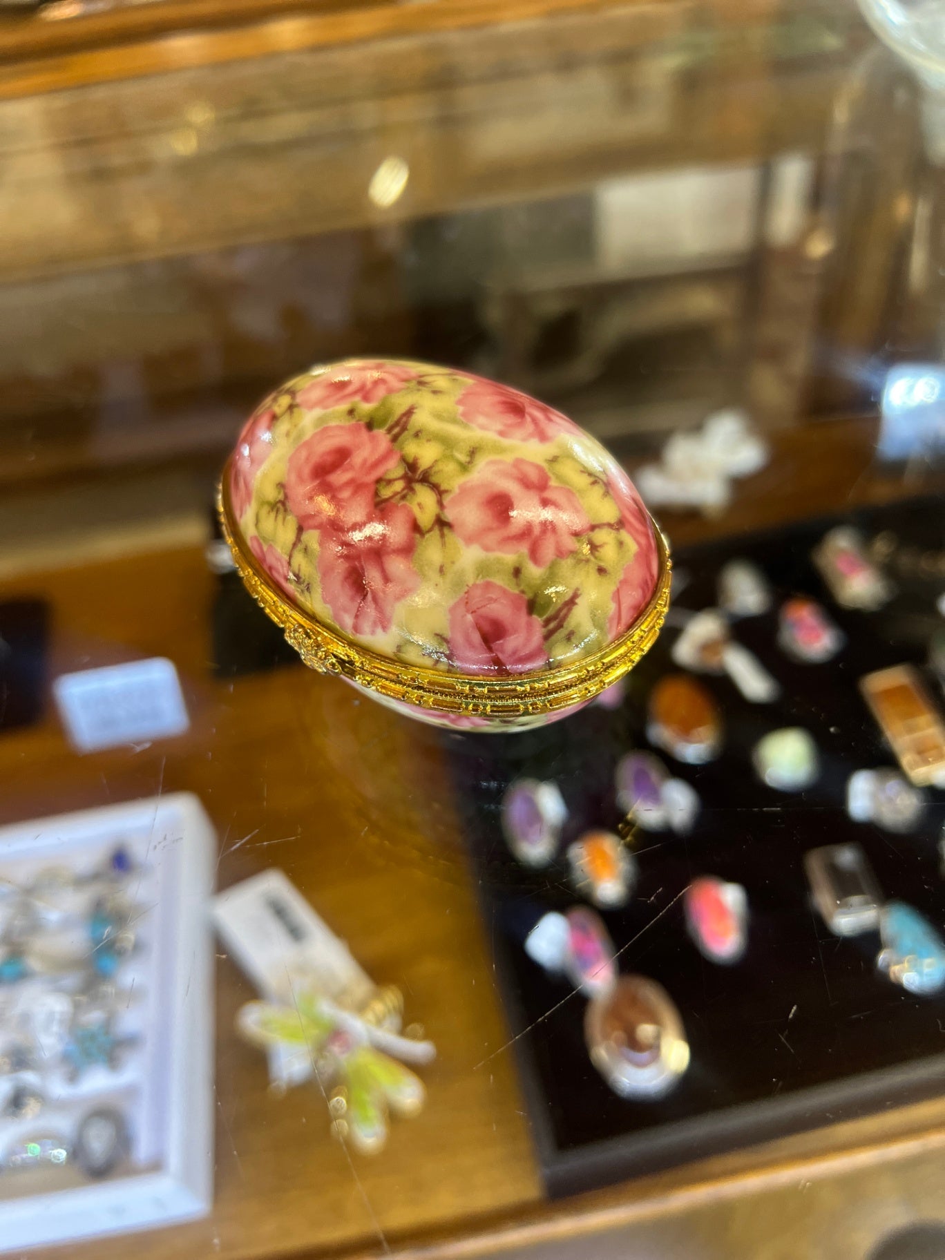 Lily Creek floral 24K gold trimmed egg trinket box