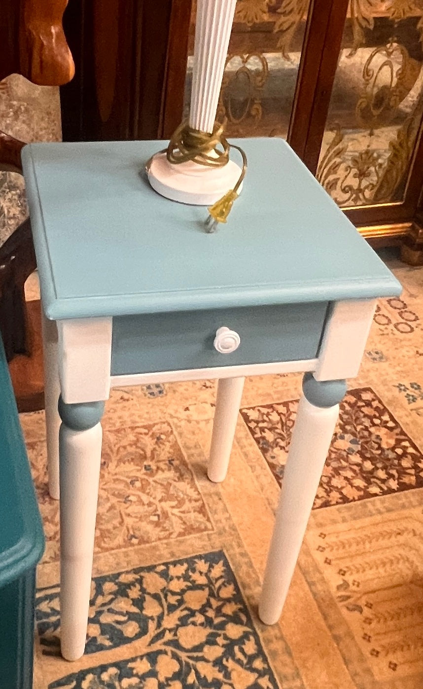Blue and White Side Table with Drawer