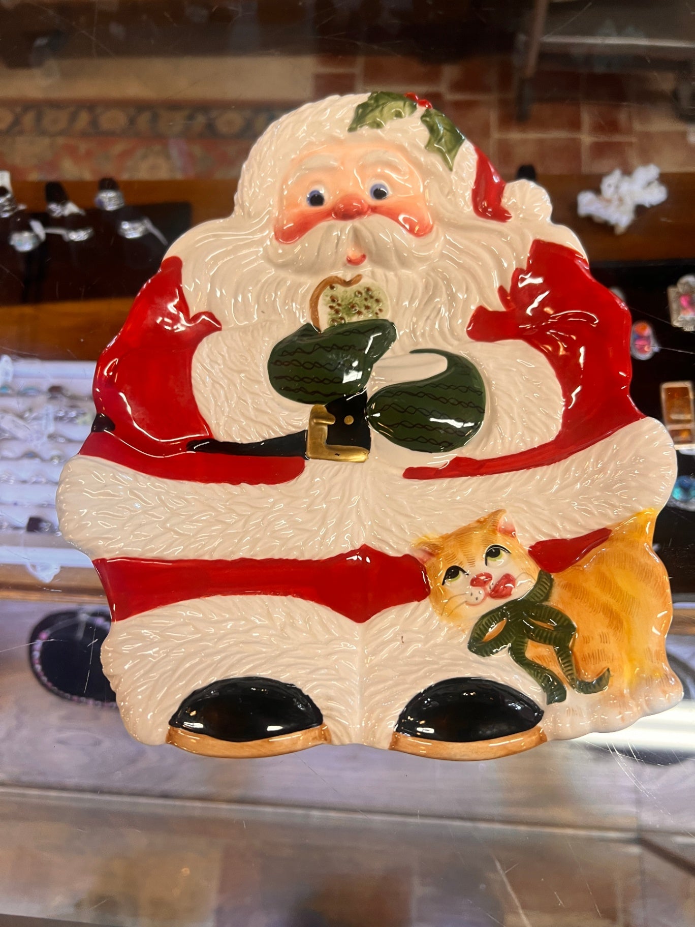 Fitz & Floyd Plaid Christmas Santa Canape Plate