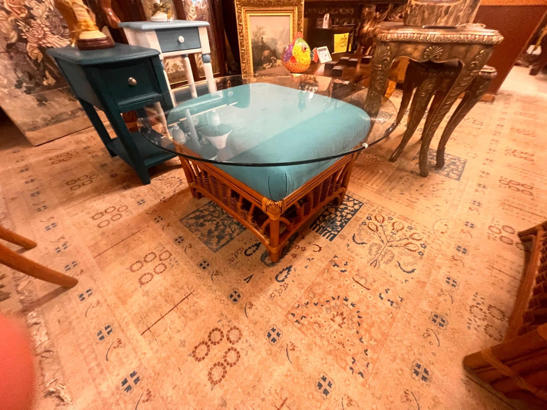 Vintage Rattan Square Ottoman