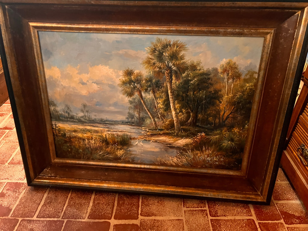 Hand-Painted Southern Marsh Landscape Oil Painting with Palmettos – Timeless Treasures