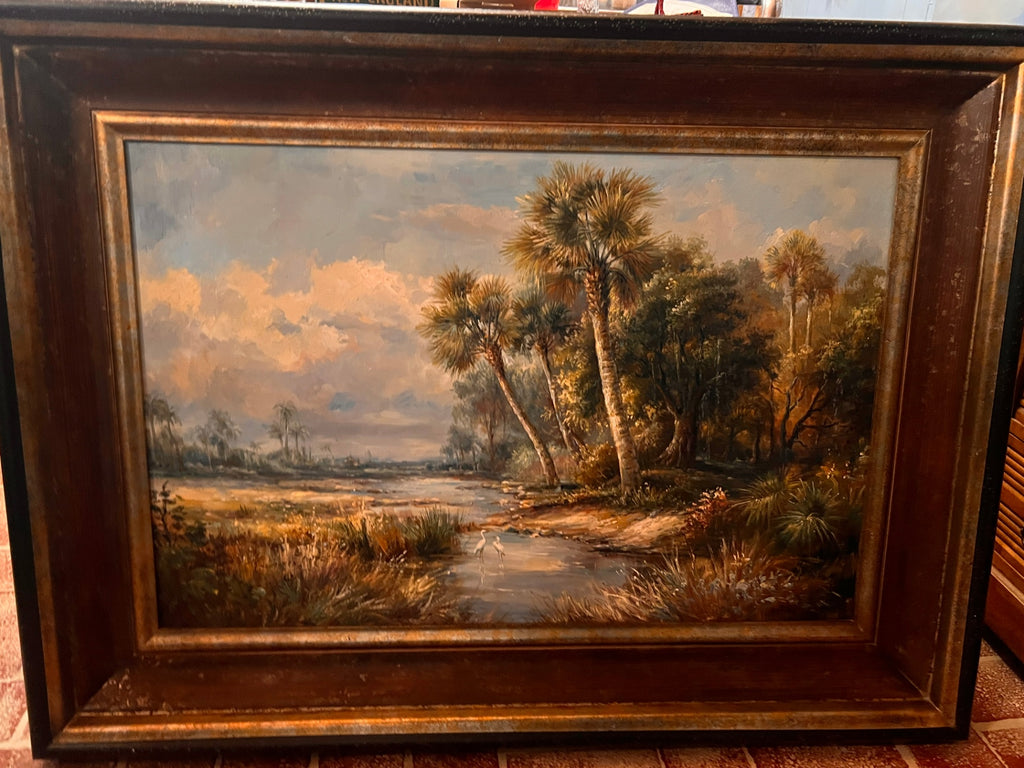 Hand-Painted Southern Marsh Landscape Oil Painting with Palmettos – Timeless Treasures