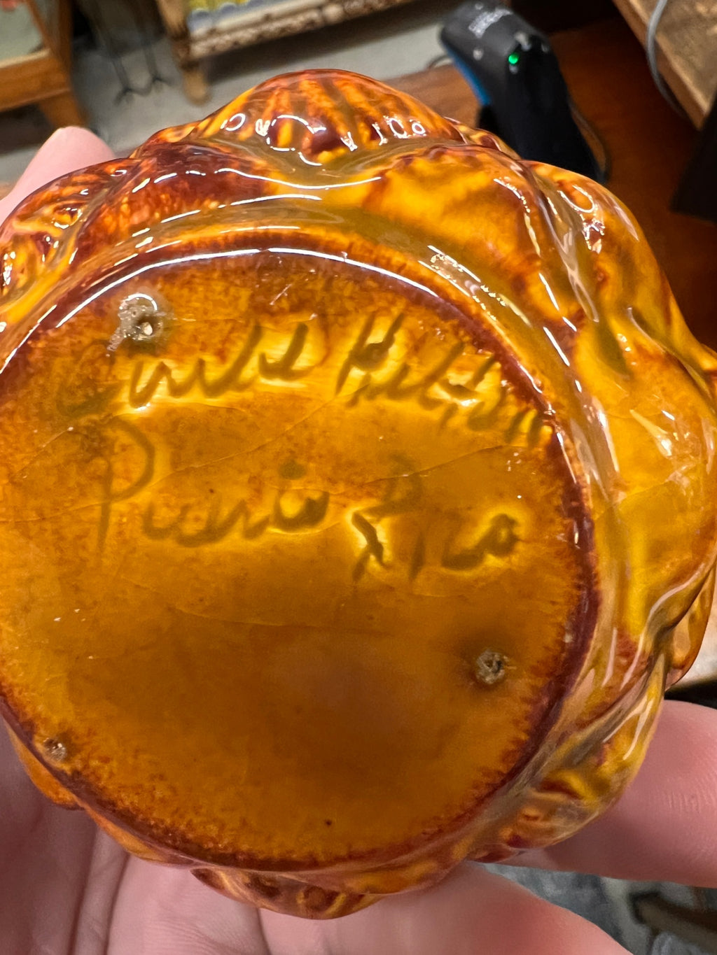 Vintage Puerto Rican Art Pottery Bowl with Coquí Frog – Hand-Made, Amber Glaze