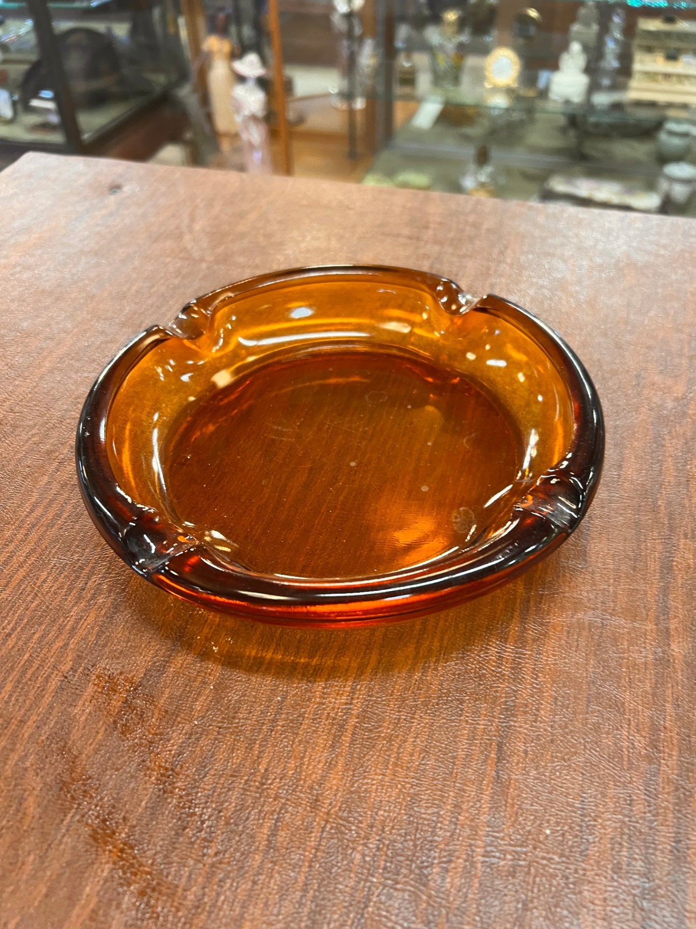 Amber Glass Cigar Ashtray 7.75" 4 Slots