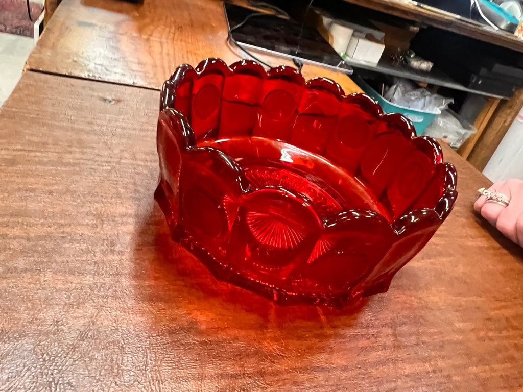 Vintage! Fostoria 1886 Liberty Coin Ruby Red Glass 7.25" Round Bowl USA Made