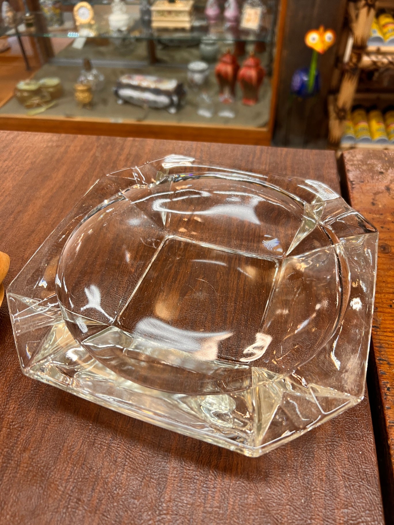 Vtg~Lrg.8"Square Clear~Faceted Glass Ashtray~Cigars,Pipes, Cigarettes~MCM