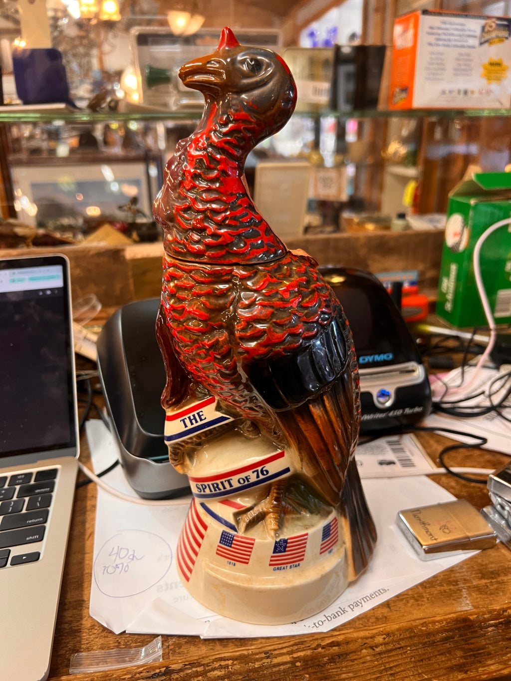 Vintage Austin Nichols Wild Turkey “Spirit of ’76” Eagle Ceramic Decanter – Bicentennial Patriotic Figural Bottle