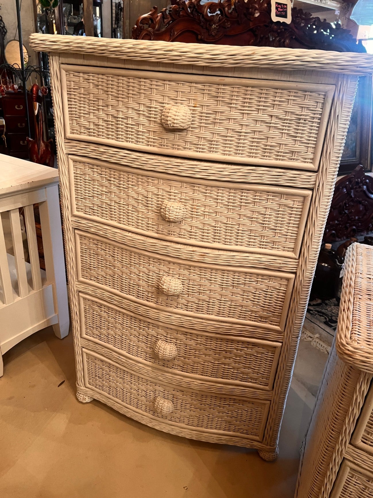Rattan White Tall 4 Drawer Chest