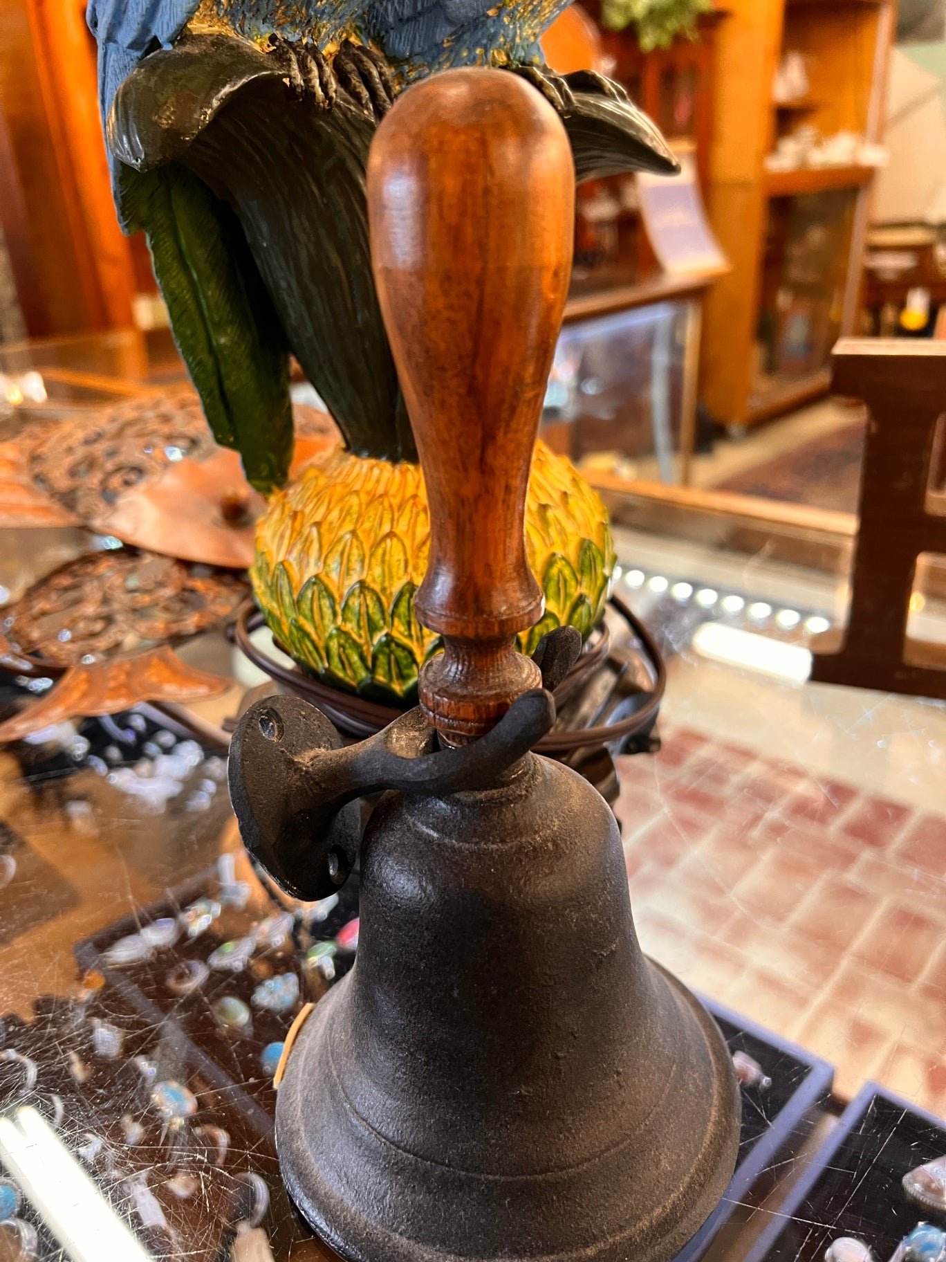 Dinner Hand Bell School Pub Bar Shop Tea Wooden Handle Wall Mount Cast Iron