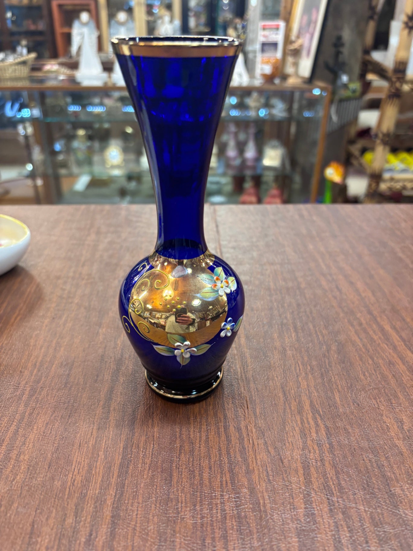 Vintage Bohemian cobalt blue glass bud vase 