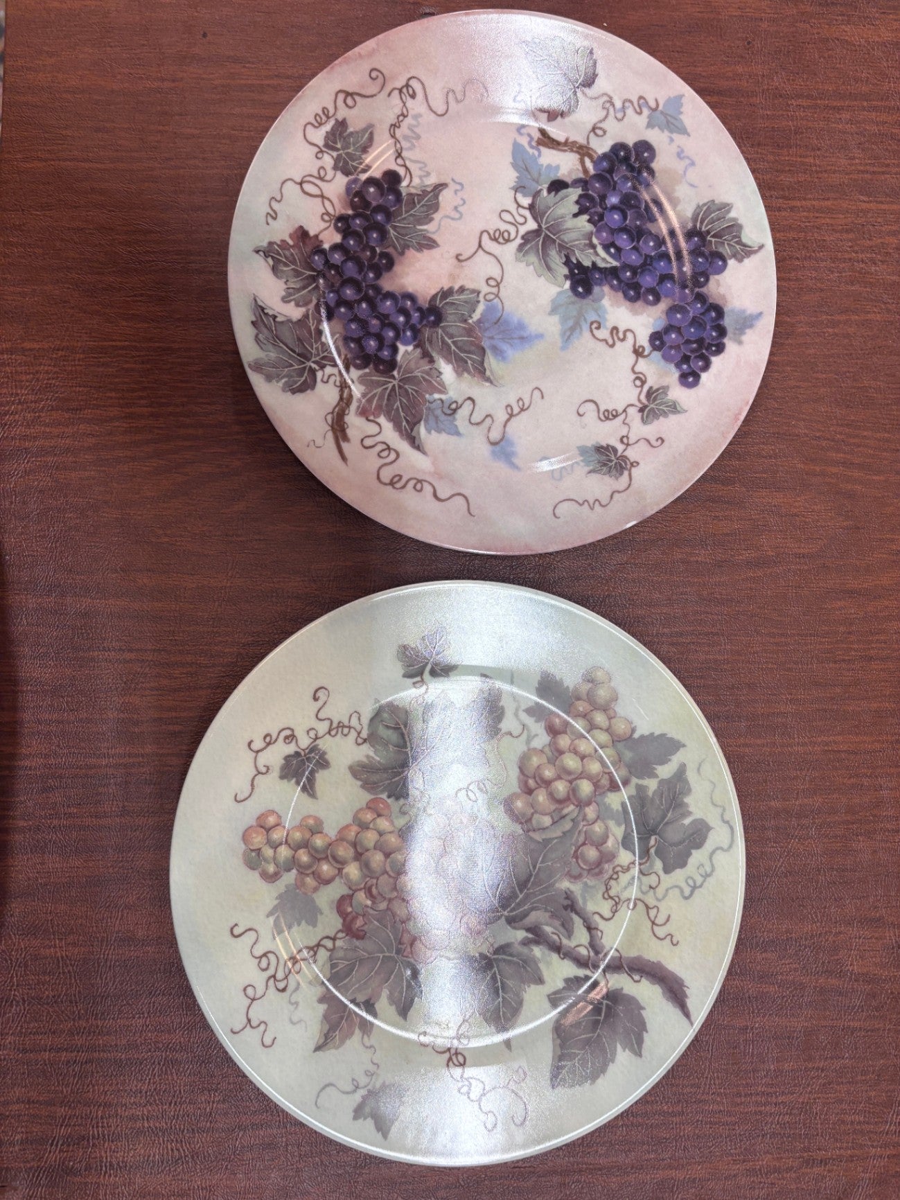 Set of 2 Vintage hand-painted decorative plates grape vines 
