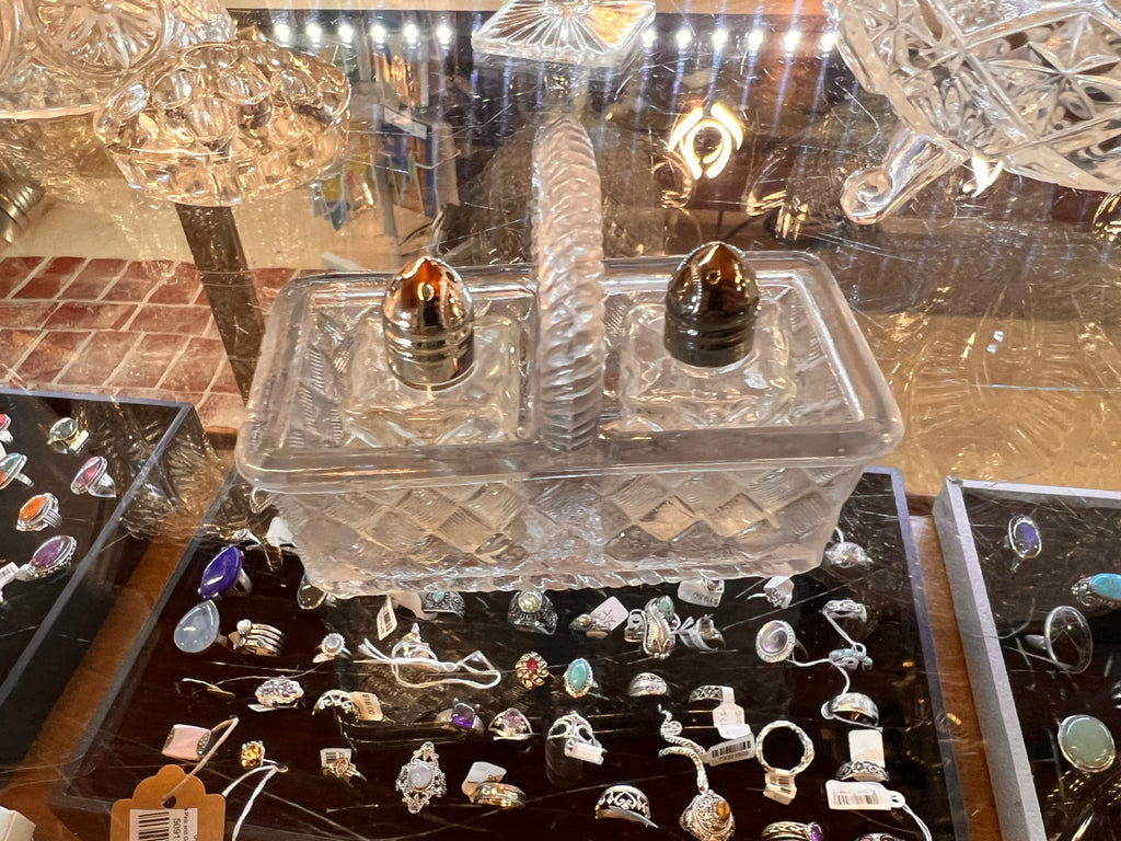 Crystal Salt and Pepper Holder and Shakers