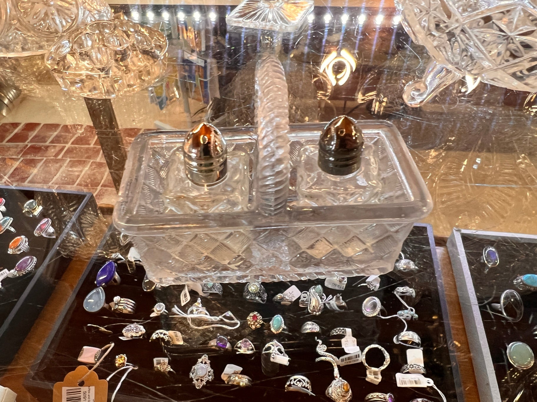 Crystal Salt and Pepper Holder and Shakers