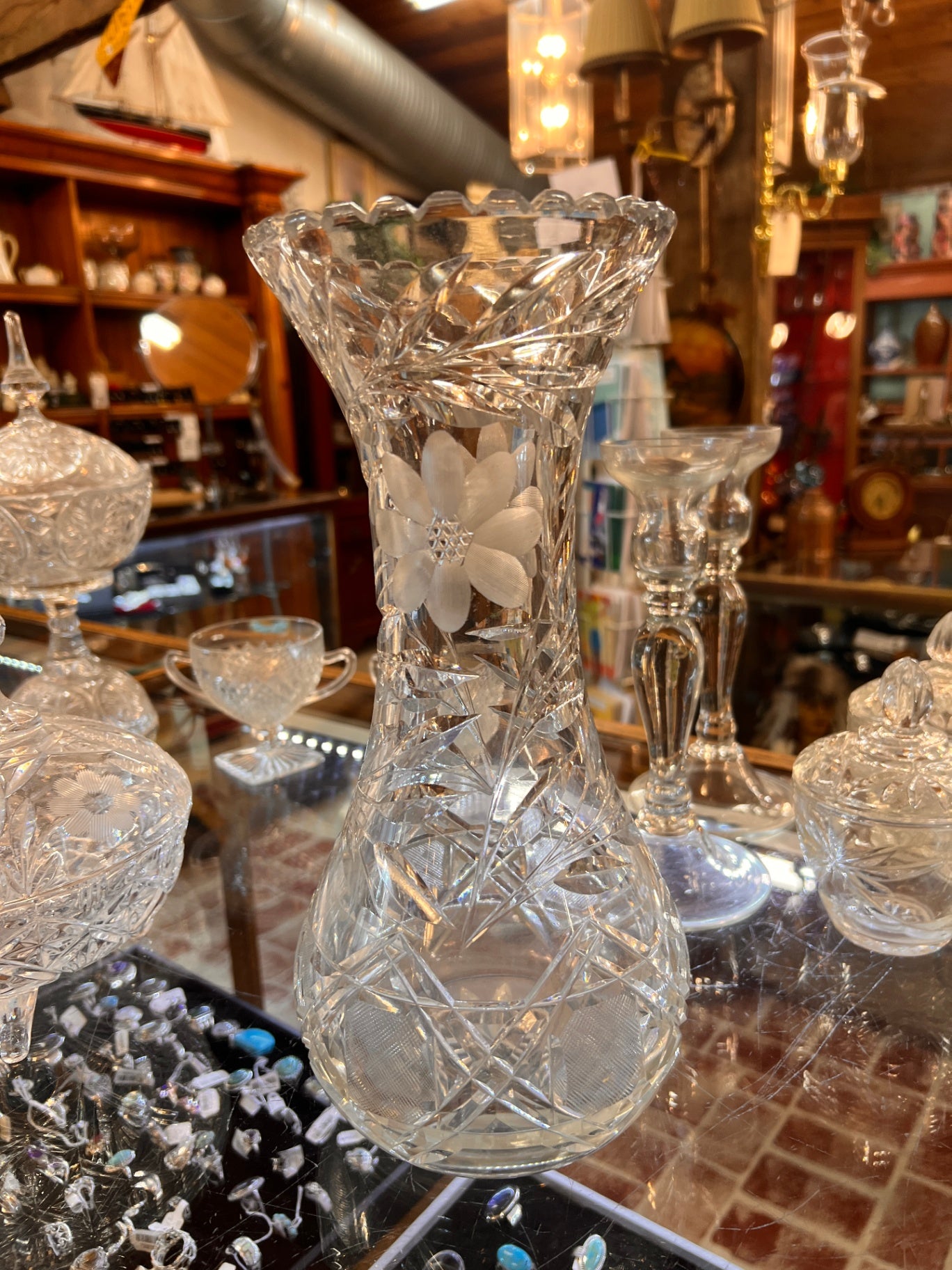 American Brilliant Period Cut Glass Large Flower Vase, ABP Cut Glass