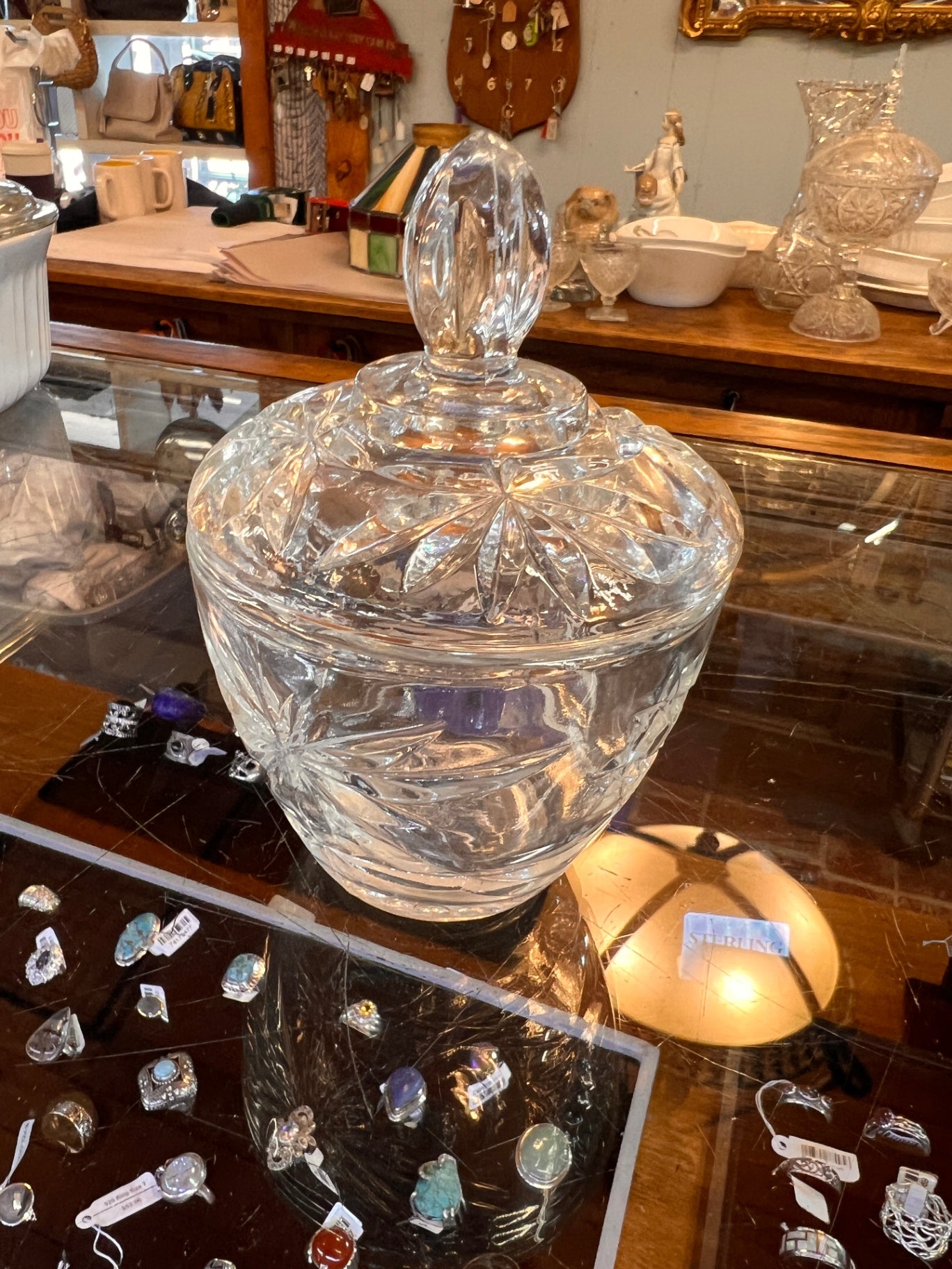Vintage Anchor Hocking Prescut Clear Glass Creamer and Covered Sugar Bowl