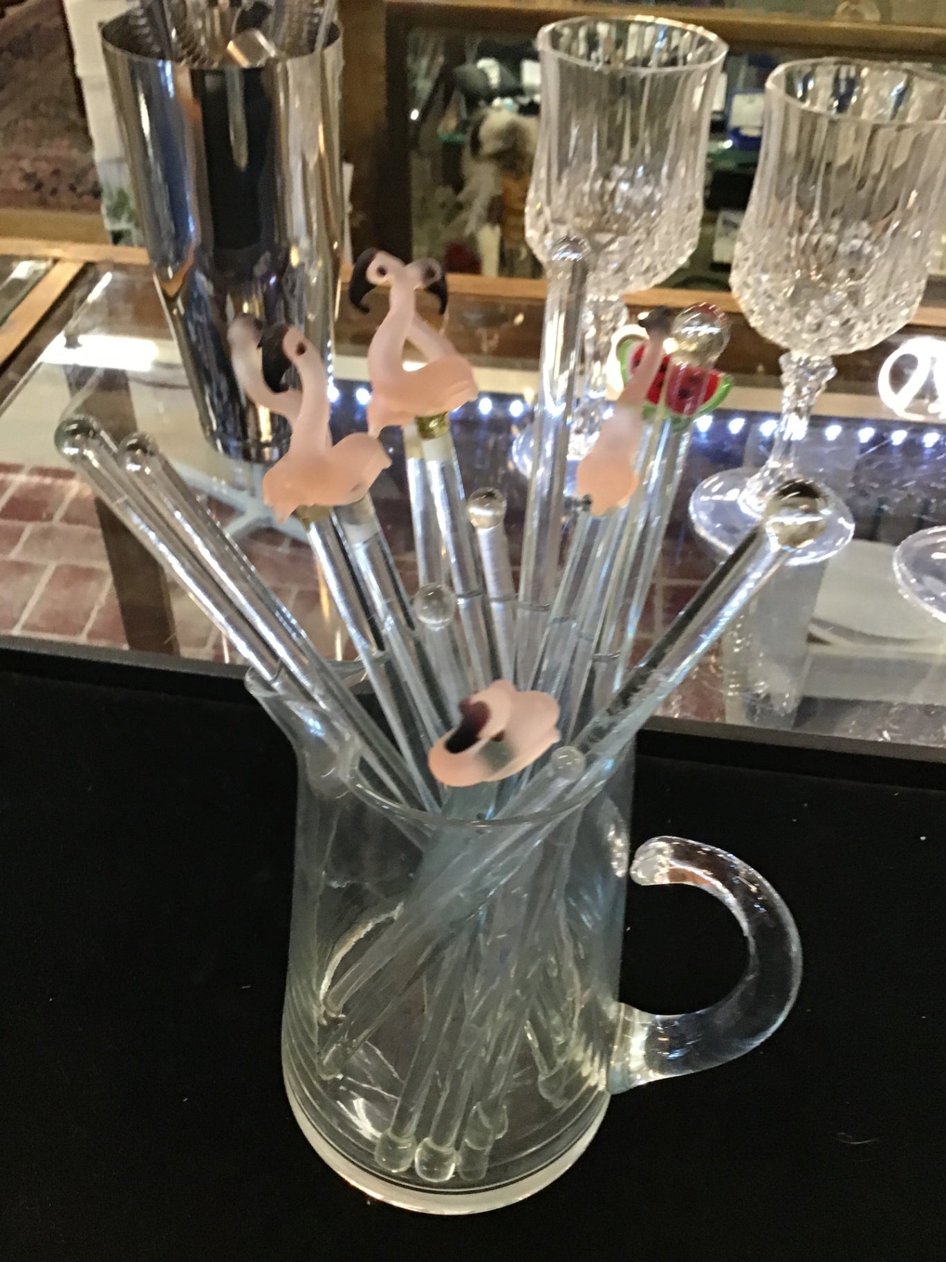 Vintage Swizzler Sticks with Pitcher