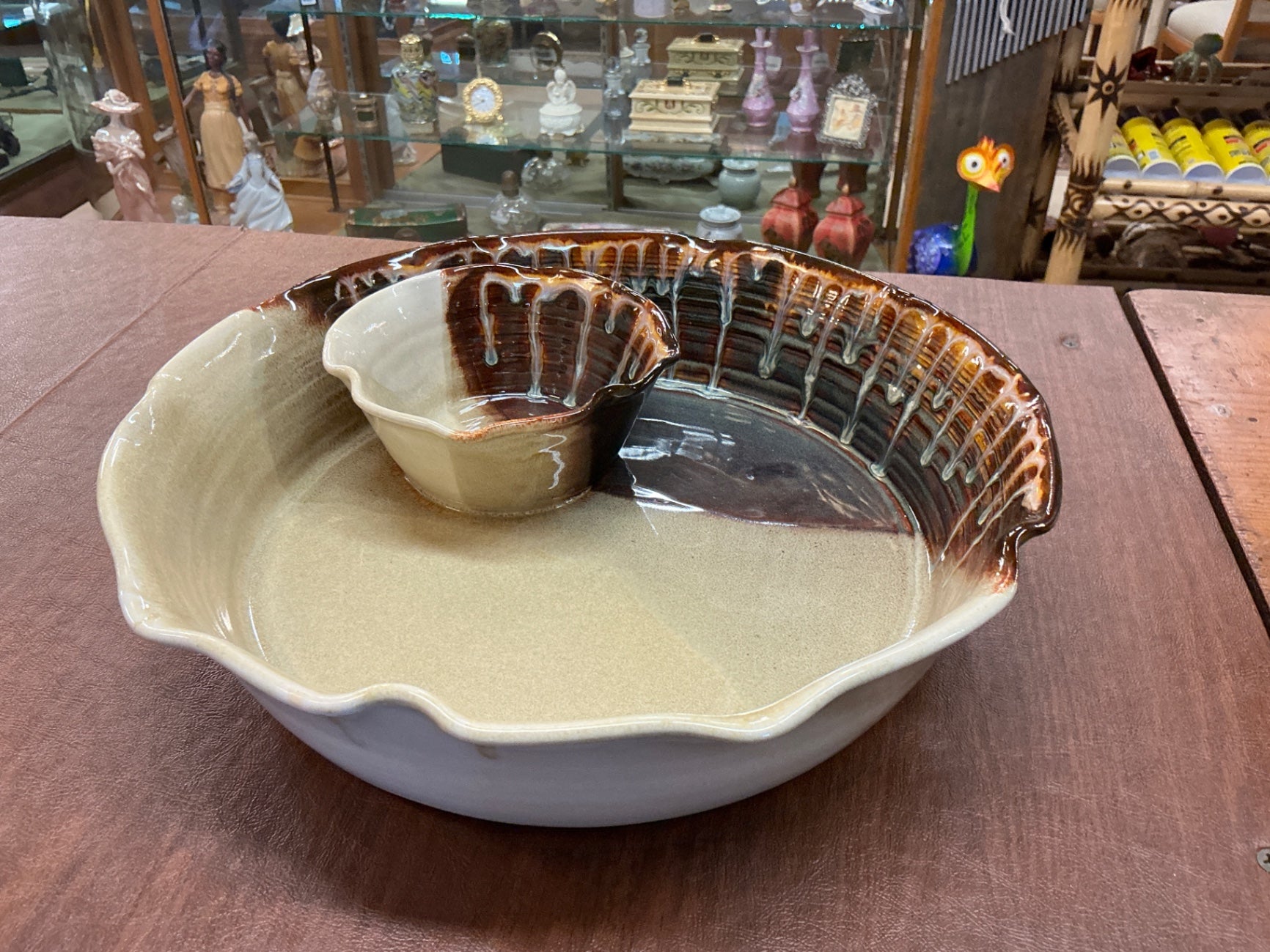 William Black “Old Julian” Pottery Chip & Dip Bowl – North Carolina Folk Art, Signed