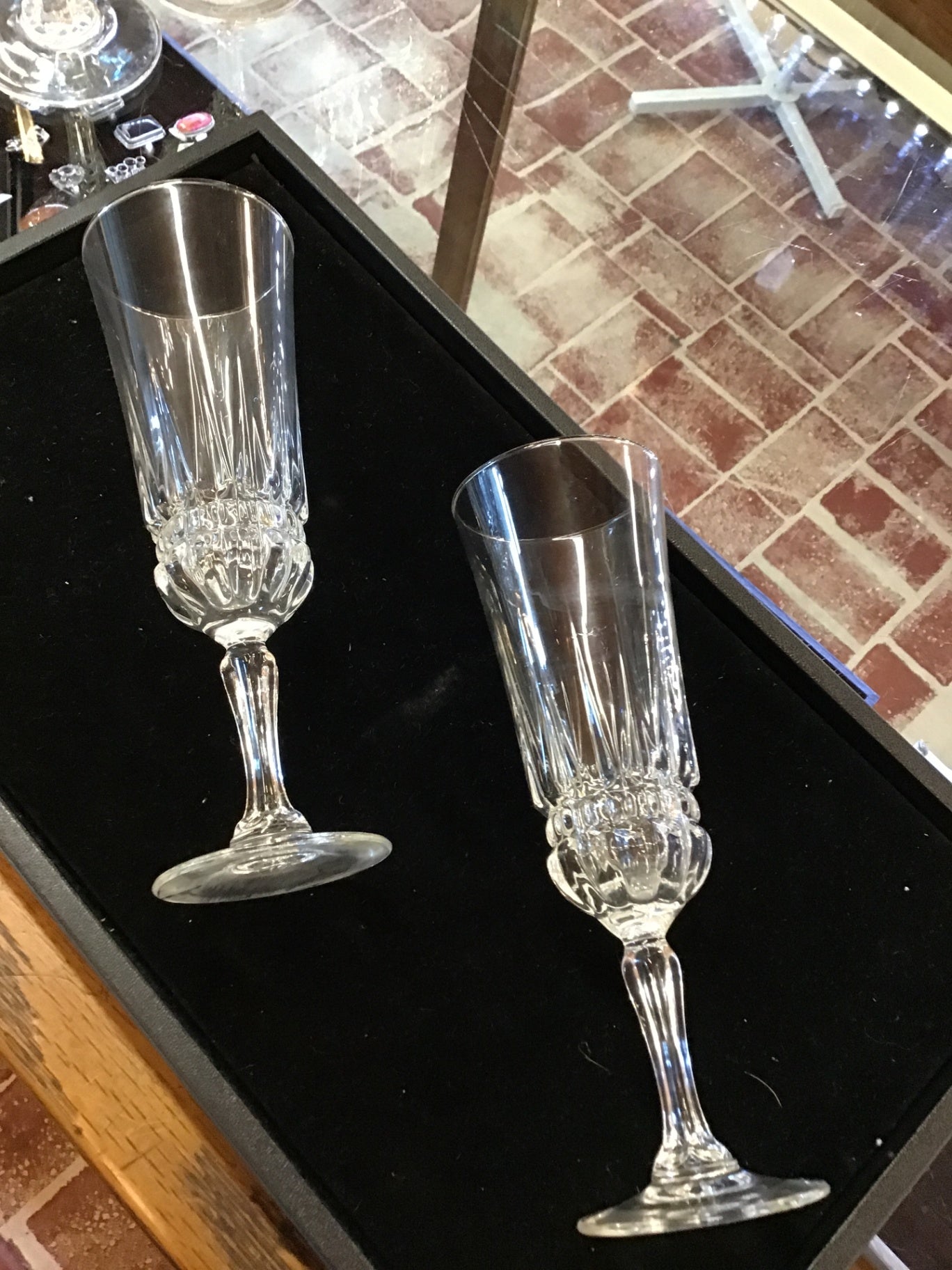 Vintage Crystal Champagne Flutes Set of 2