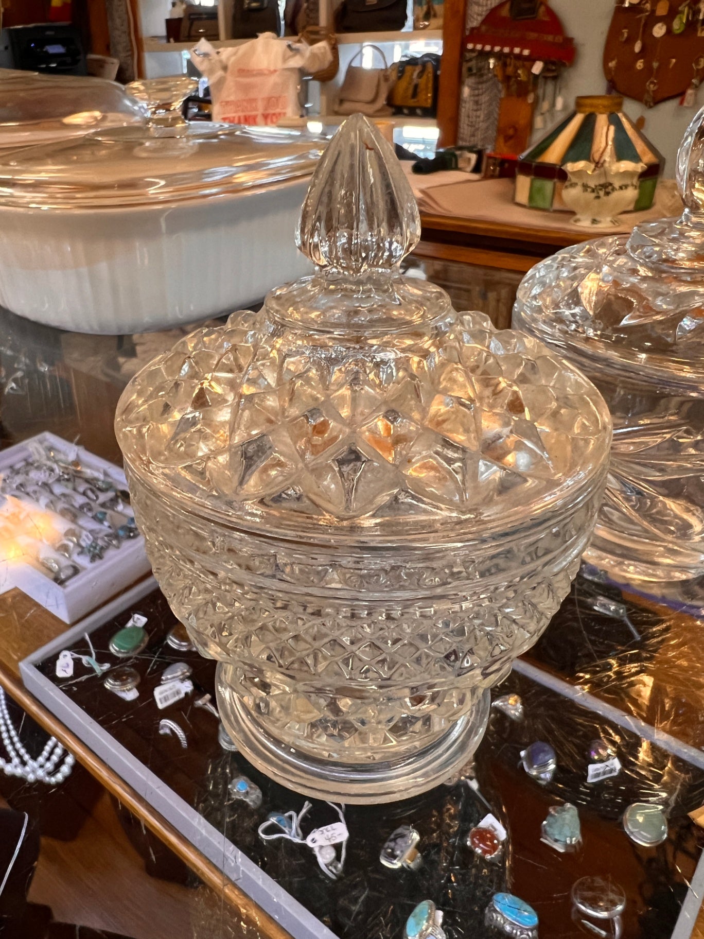 Vintage Anchor Hocking Wexford Sugar Bowl and Lid Cut Glass Apothecary Jar