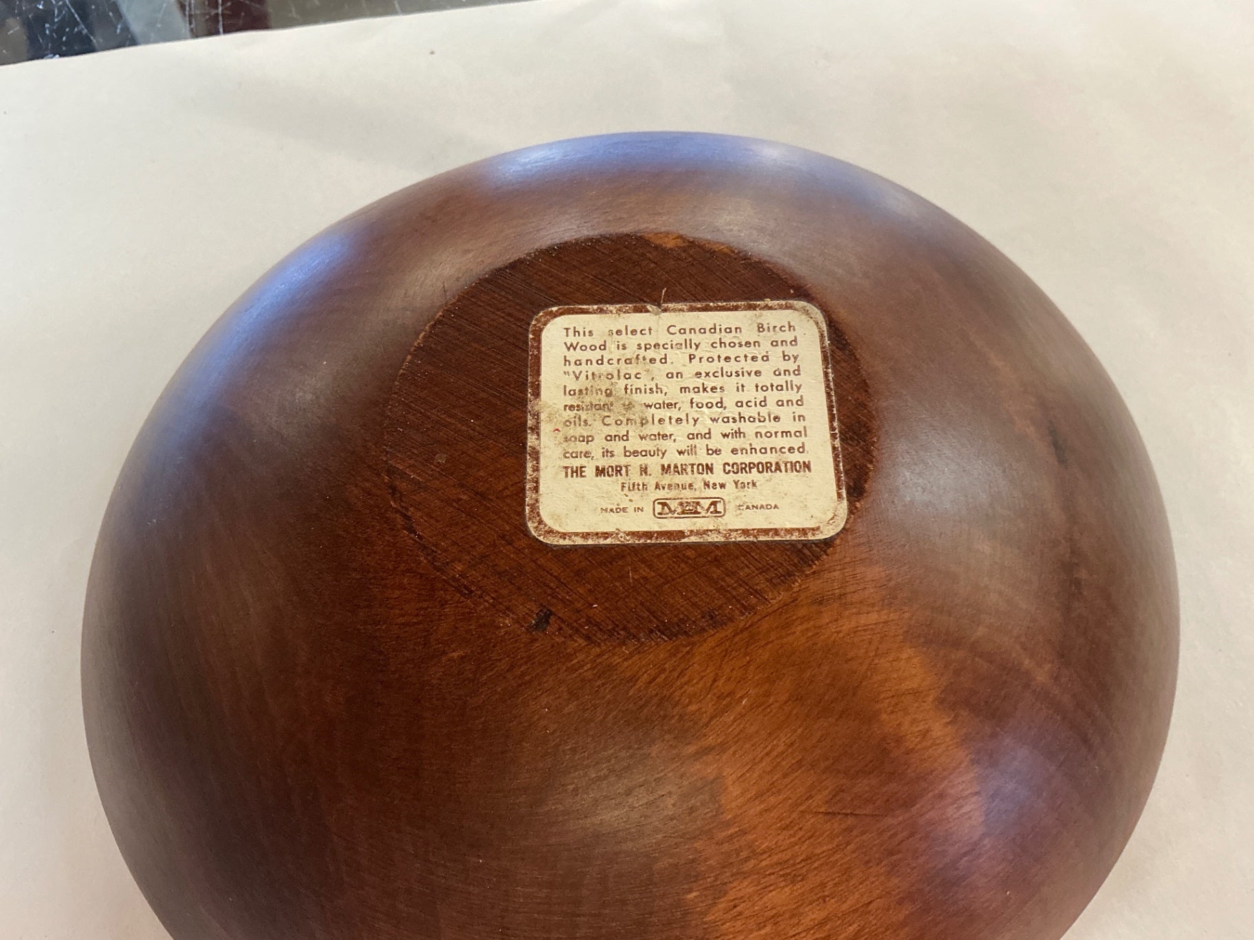 Vintage Canadian Birch Wooden Serving Bowl – Vitrolac Finish, Mid-Century Modern