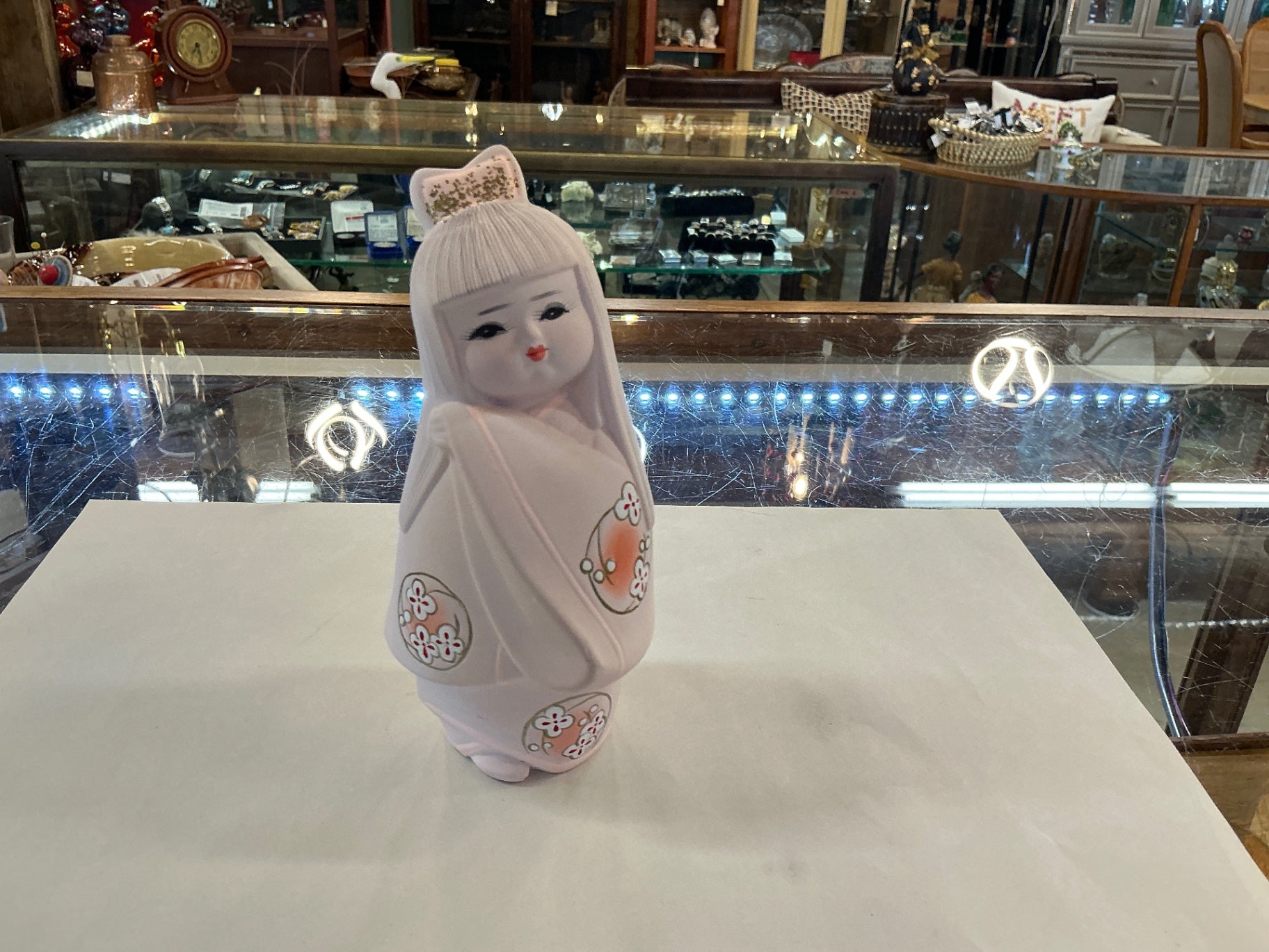 Vintage Japanese-Style Porcelain Geisha Figurine in Pastel Kimono