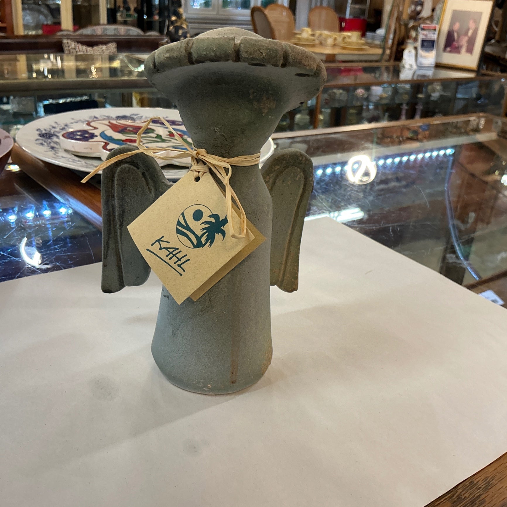Handmade Stoneware Angel Sculpture – Folk Art Pottery, Blue-Gray Glaze