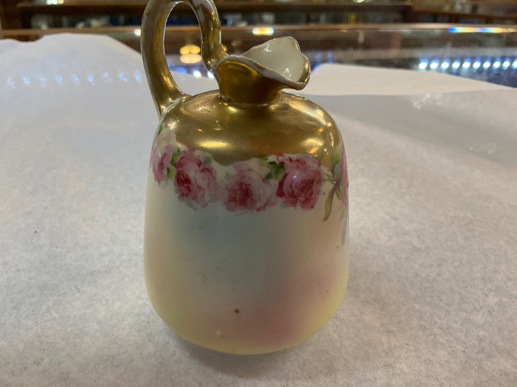  Antique Austrian Porcelain Creamer / Small Ewer with Roses and Gilt Finish (Victoria Austria)