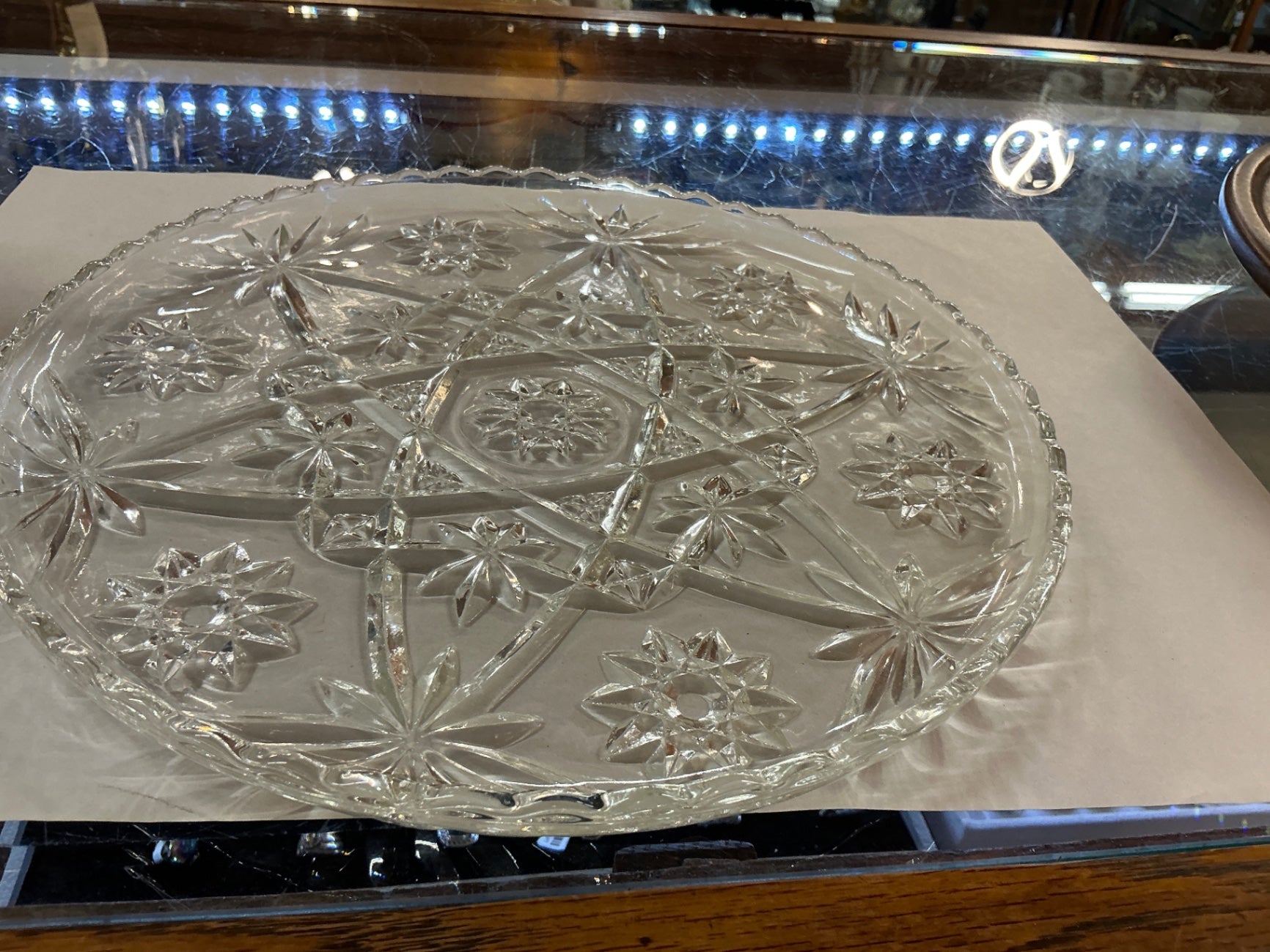 Vintage Pressed Glass Oval Serving Platter with Starburst Pattern
