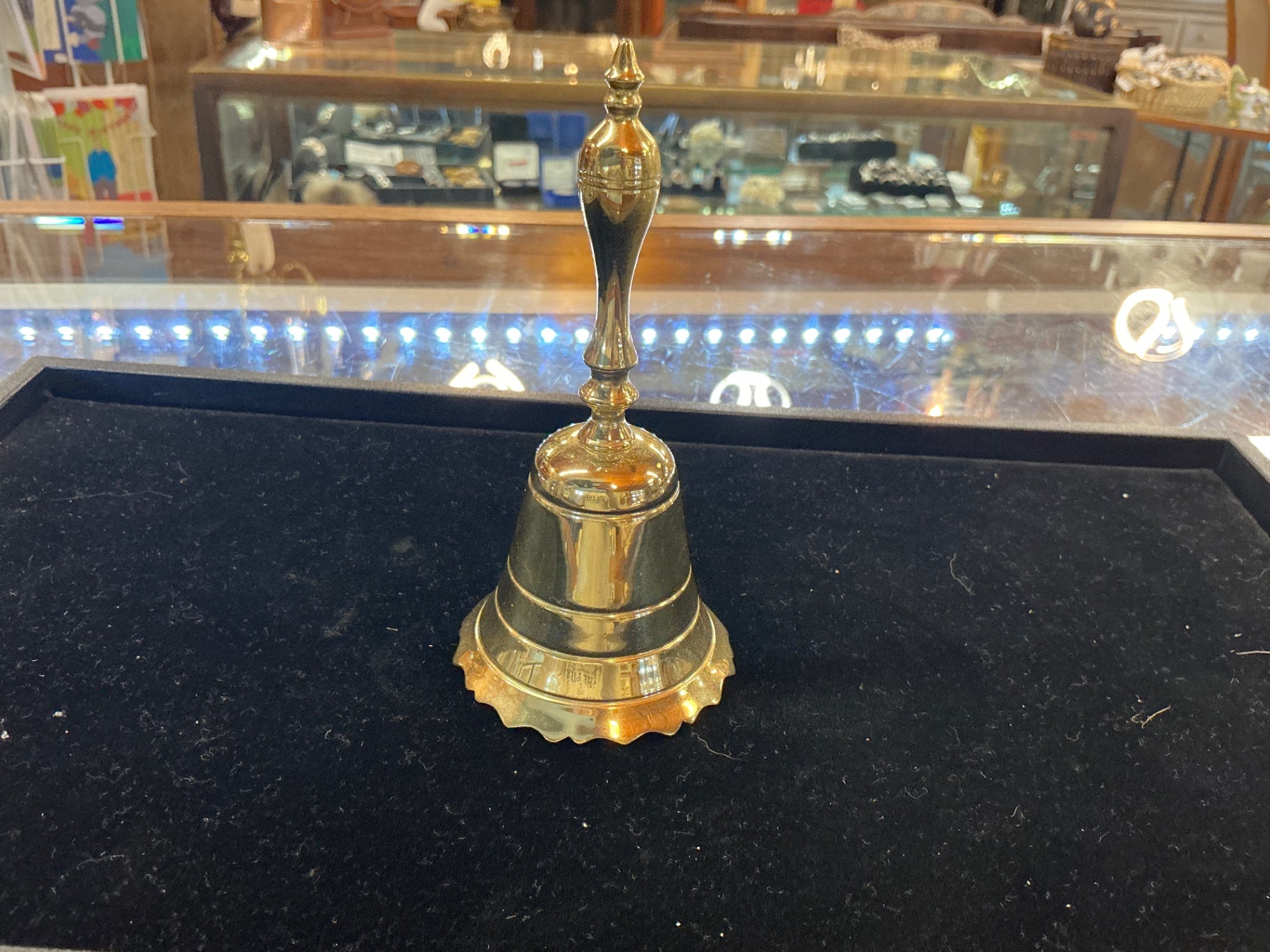 Vintage Brass Handbell with Turned Handle and Stepped Base