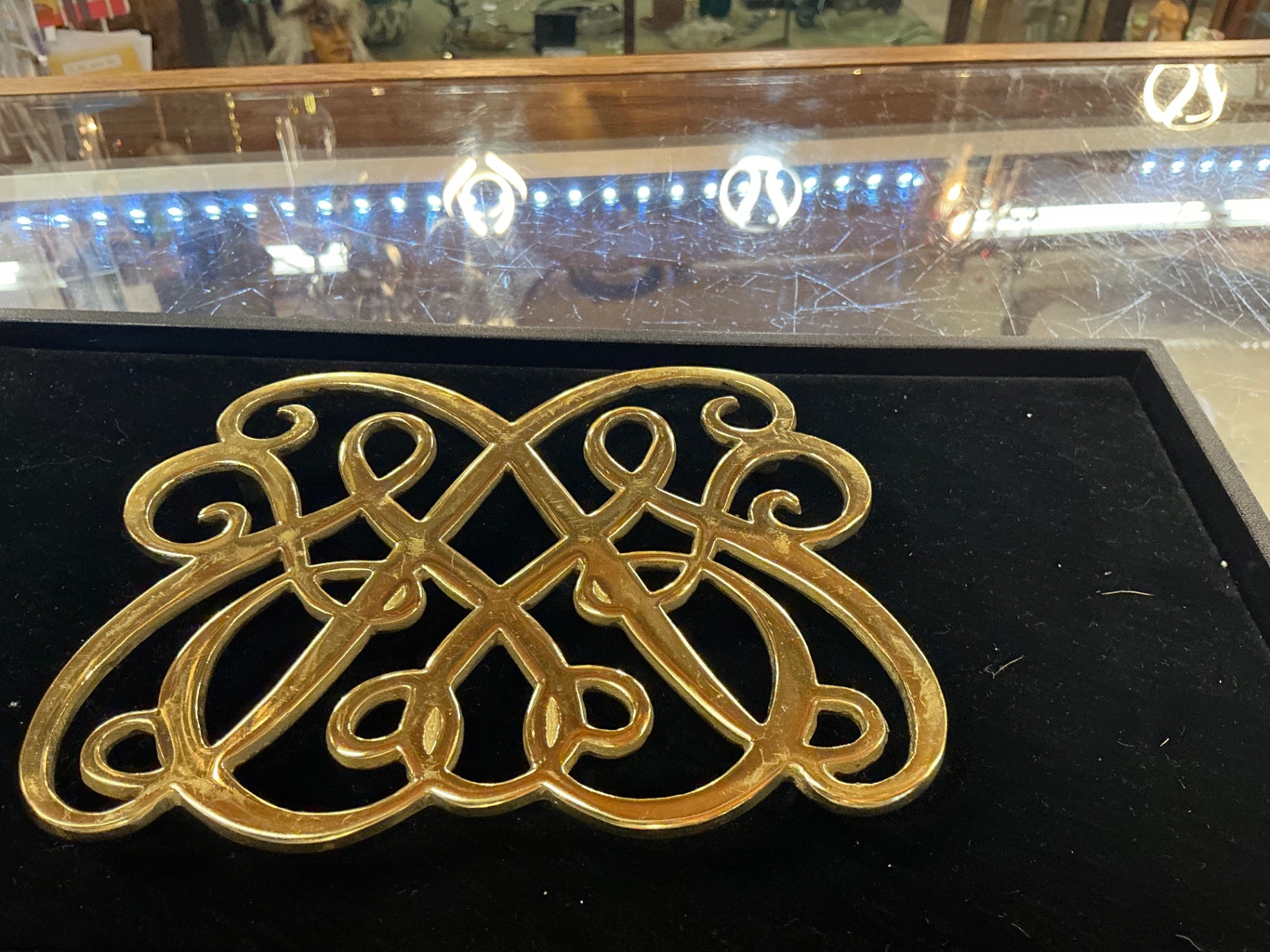 Vintage Brass Trivet with Interlaced Scrollwork Design