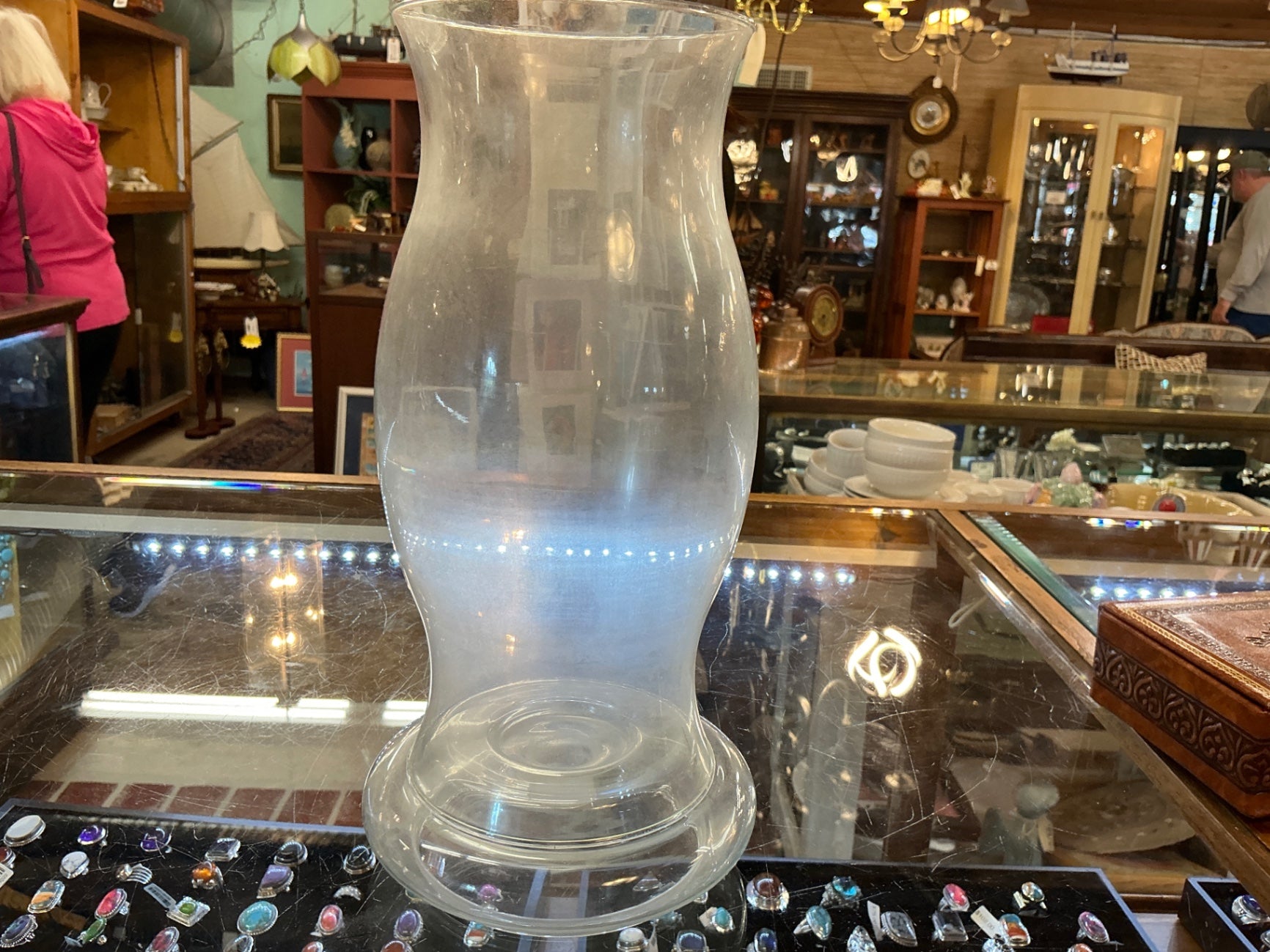 Tall Vintage Frosted Glass Hurricane Vase with Pedestal Base