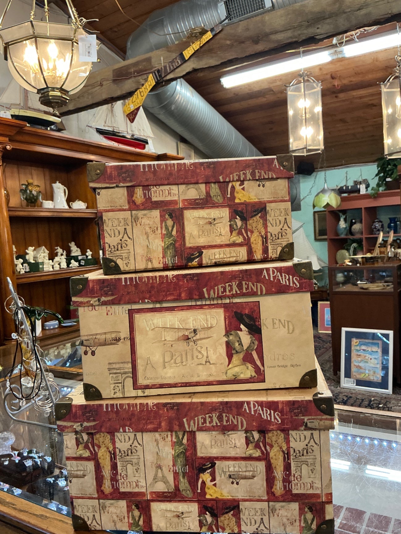  Set of Three Paris-Themed Decorative Storage Trunks / Hat Boxes (Nesting)