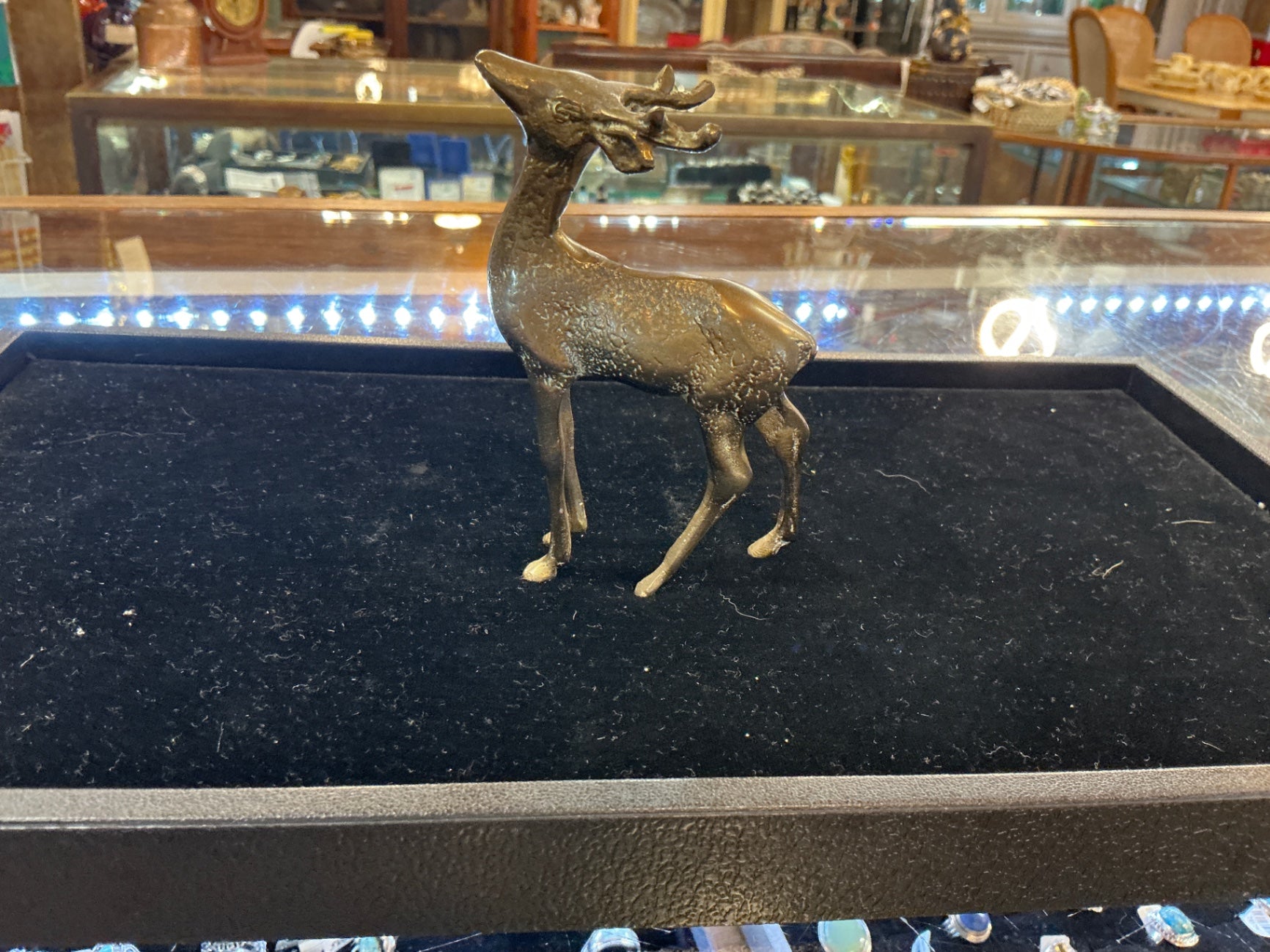 Vintage Brass Deer Figurine with Raised Head (Decorative Wildlife Sculpture)
