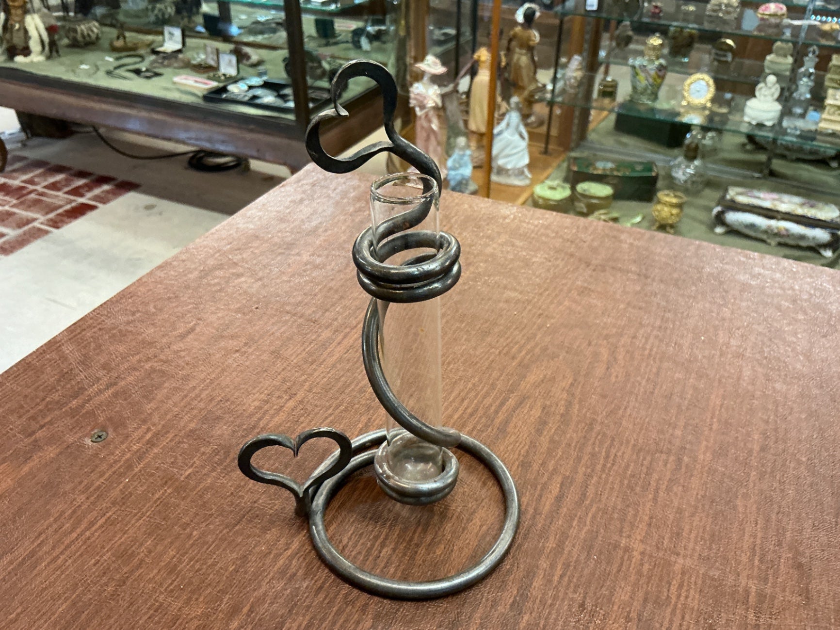 Hand-Forged Iron Heart Motif Candle Holder with Glass Hurricane