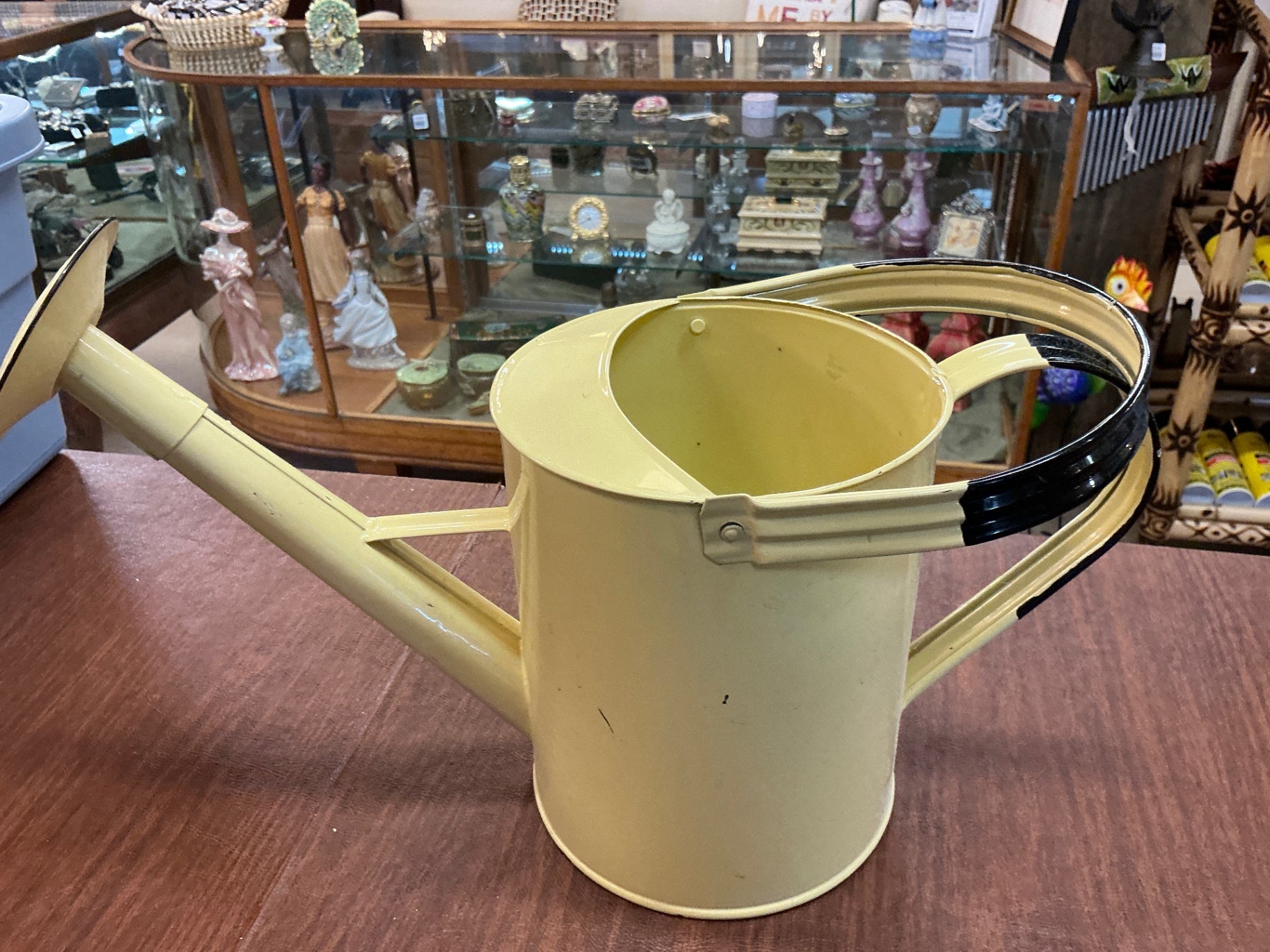Vintage Yellow Enamel Watering Can – Mid-Century European Garden Decor