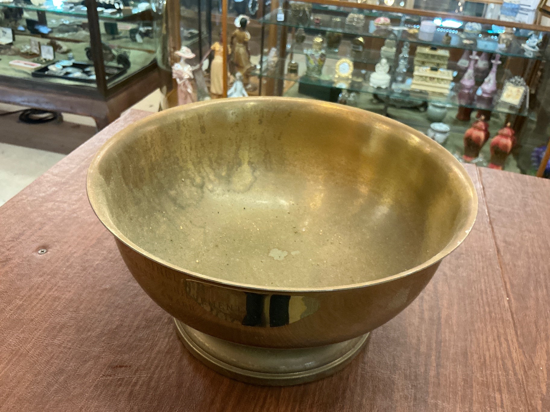 Antique Solid Brass Pedestal Bowl – Victorian Era Decorative or Church Bowl