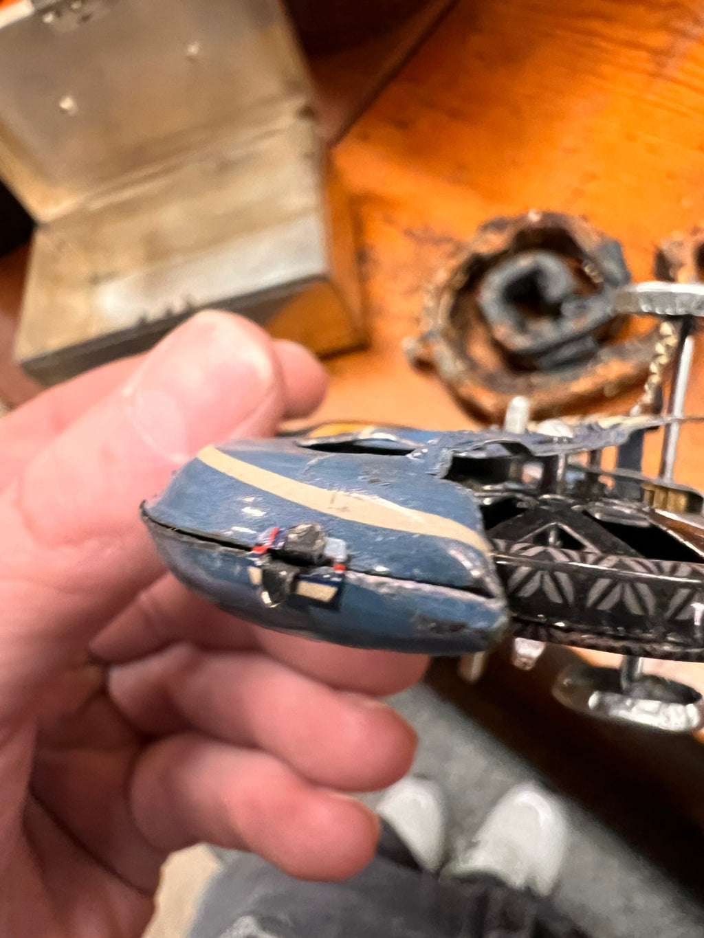 Authentic 1922 German Tinplate Wind-Up Motorcycle w/ Rider – Original Clockwork – “I-922” Plate