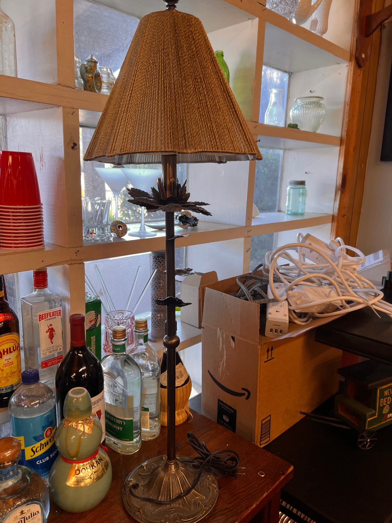 Vintage Buffet Lamp Grape Leaf