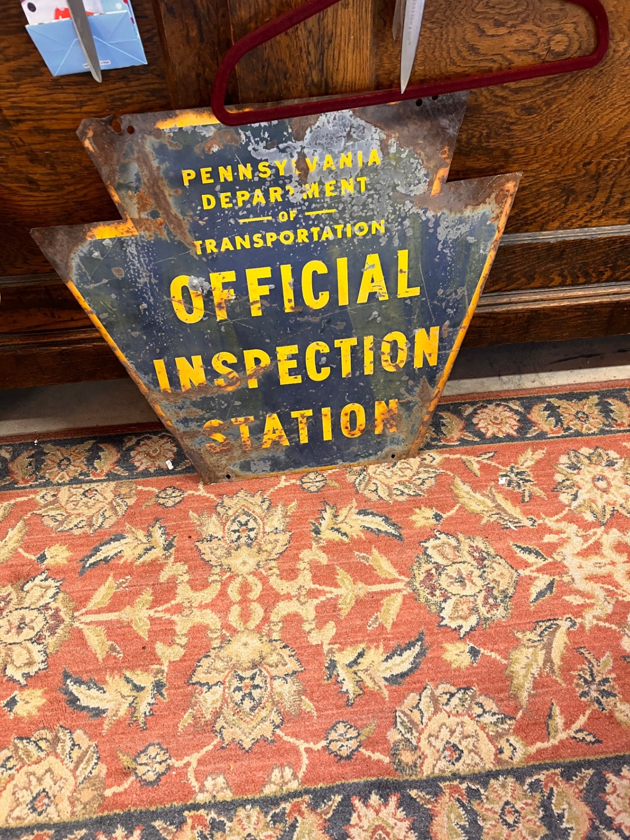 Vintage Pennsylvania Official Inspection Station Double Sided Metal Sign