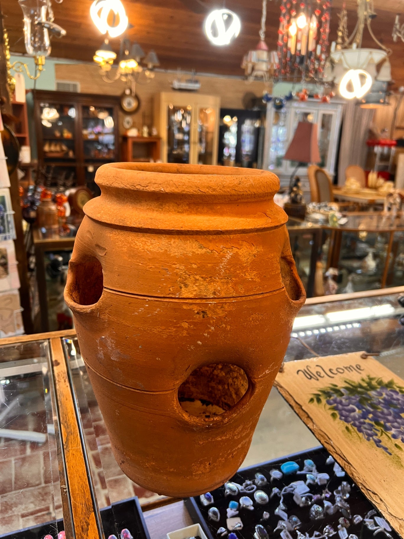 Vintage Terracotta Craven Pottery Handmade 4 Hole Strawberry Planter Jar